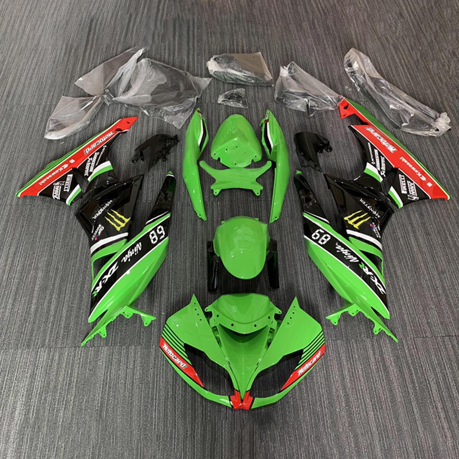 Amotopart Kawasaki 2009-2012 ZX6R 636 Green&Black Style4 Fairing Kit