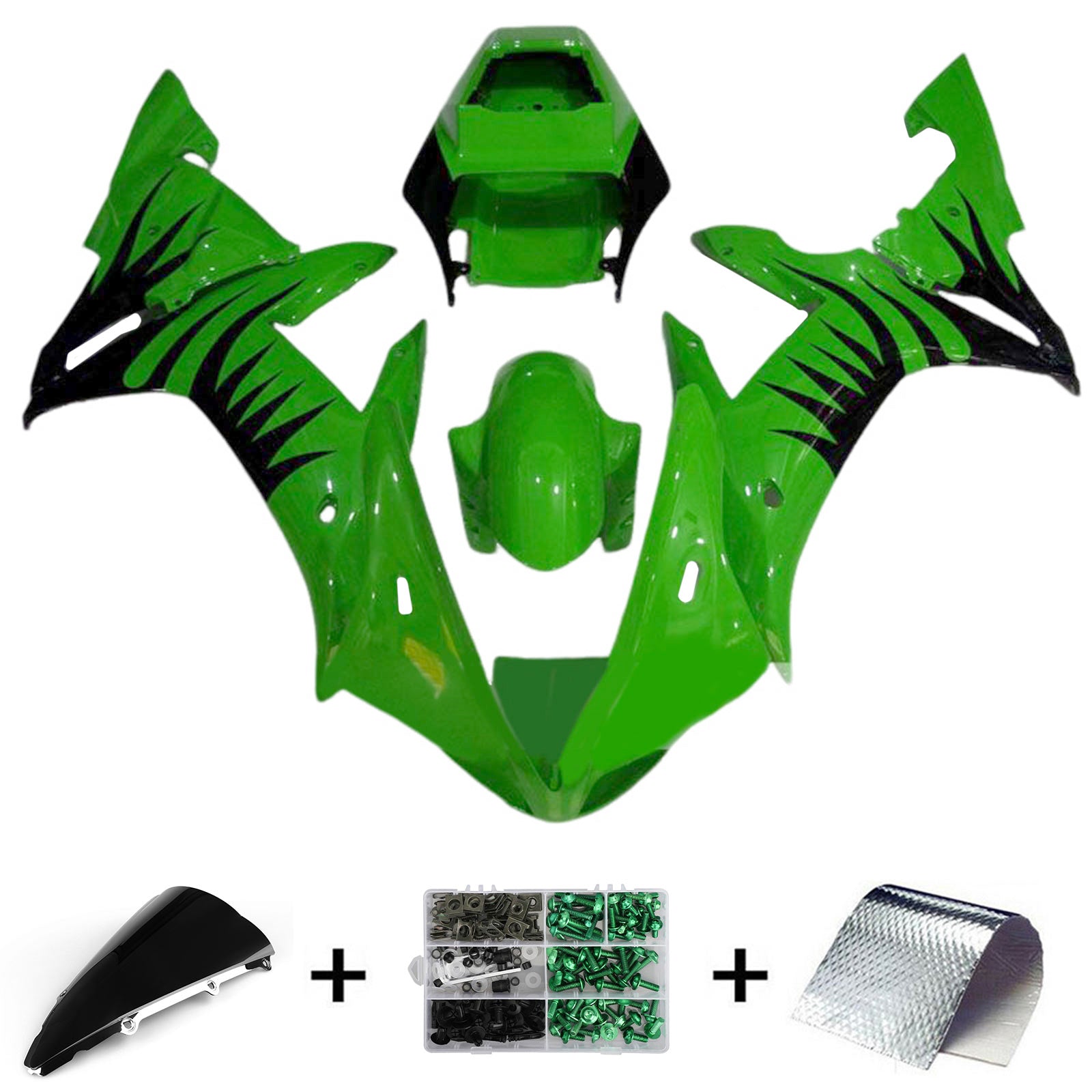 Amotopart 2002-2003 Yamaha YZF R1 Kit de carenado verde negro brillante