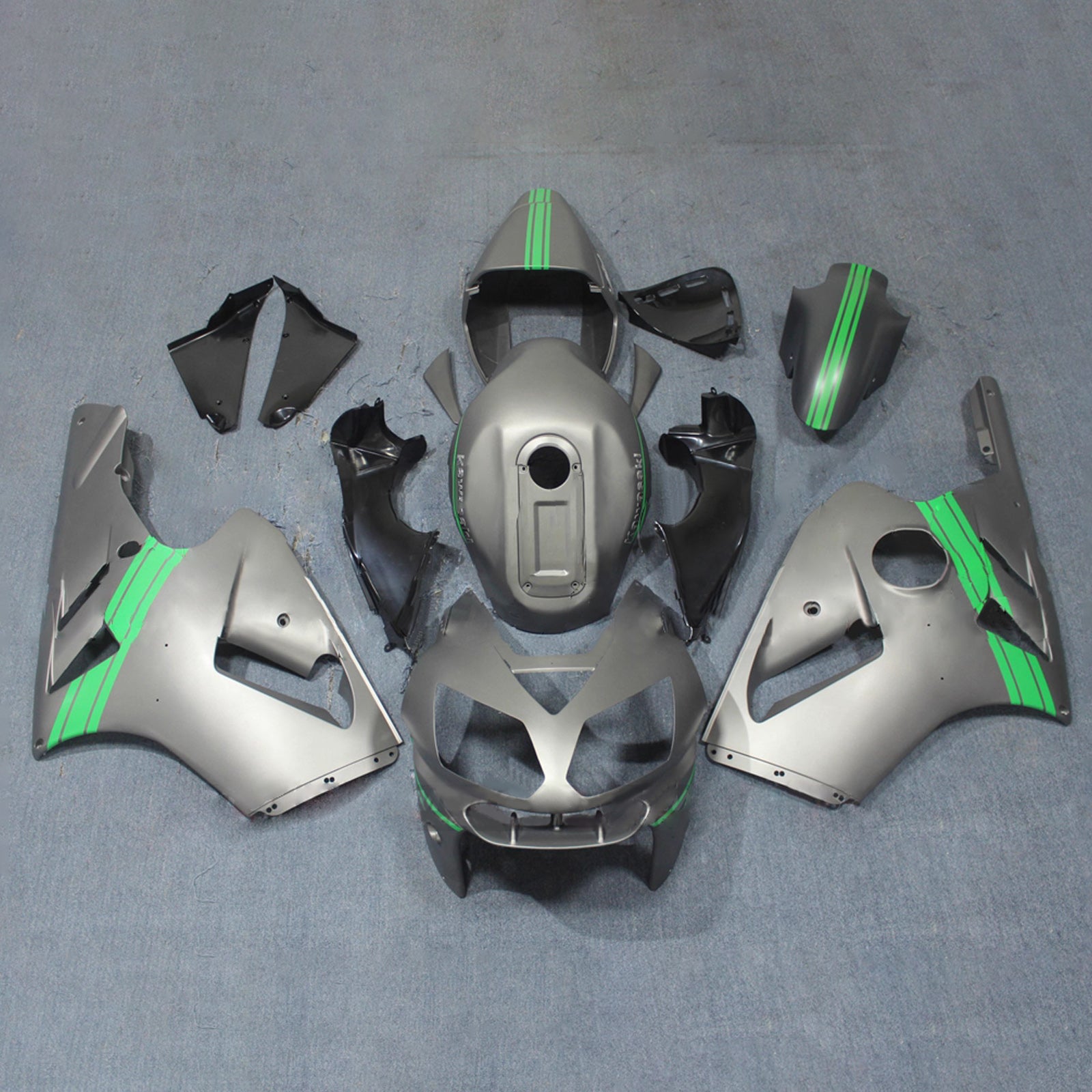 Amotopart 2002-2005 Kawasaki ZX12R Grey Green Fairing Kit