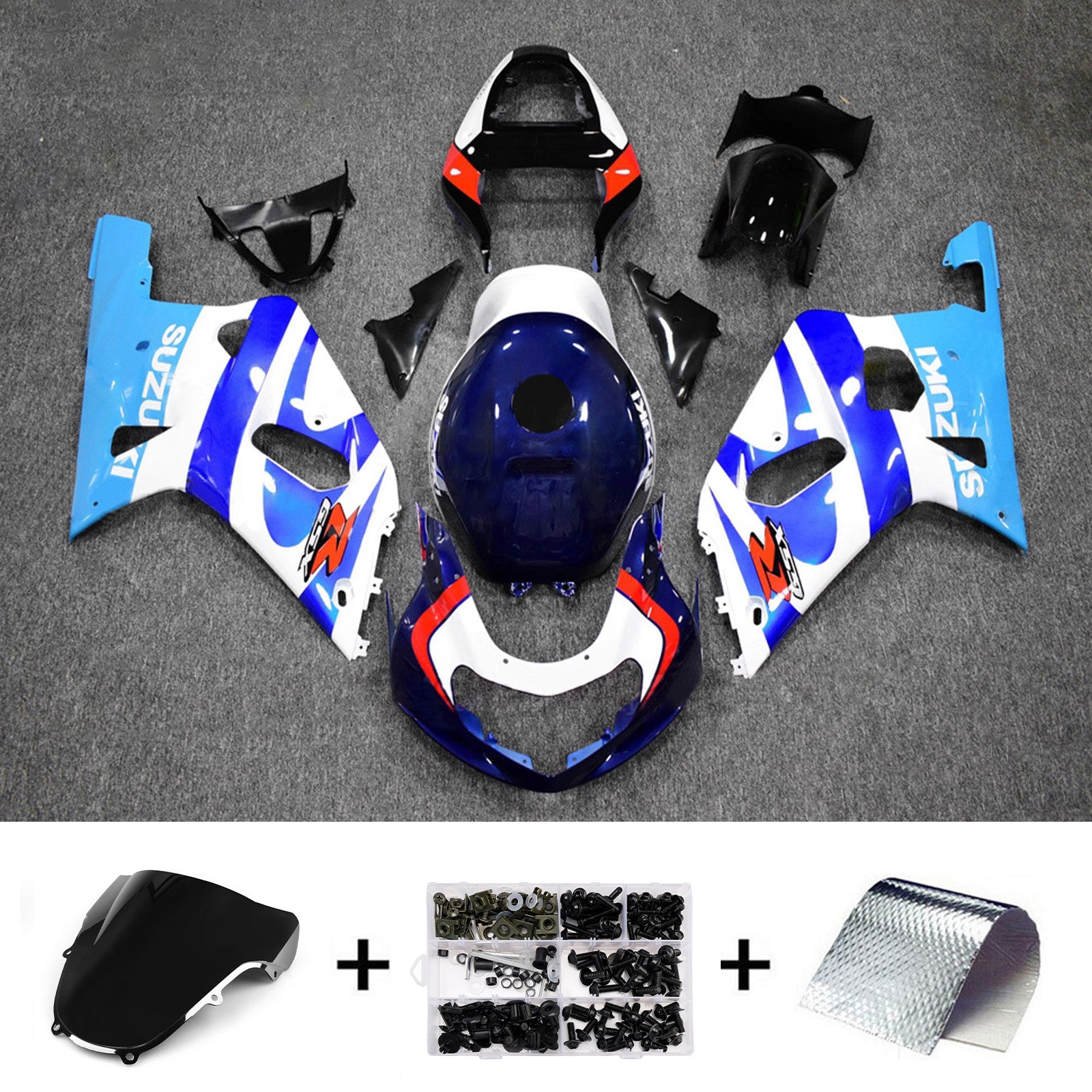 Amotopart Suzuki 2001-2003 GSXR 600 2000-2003 GSXR 750 Blue White Red Fairing Kit