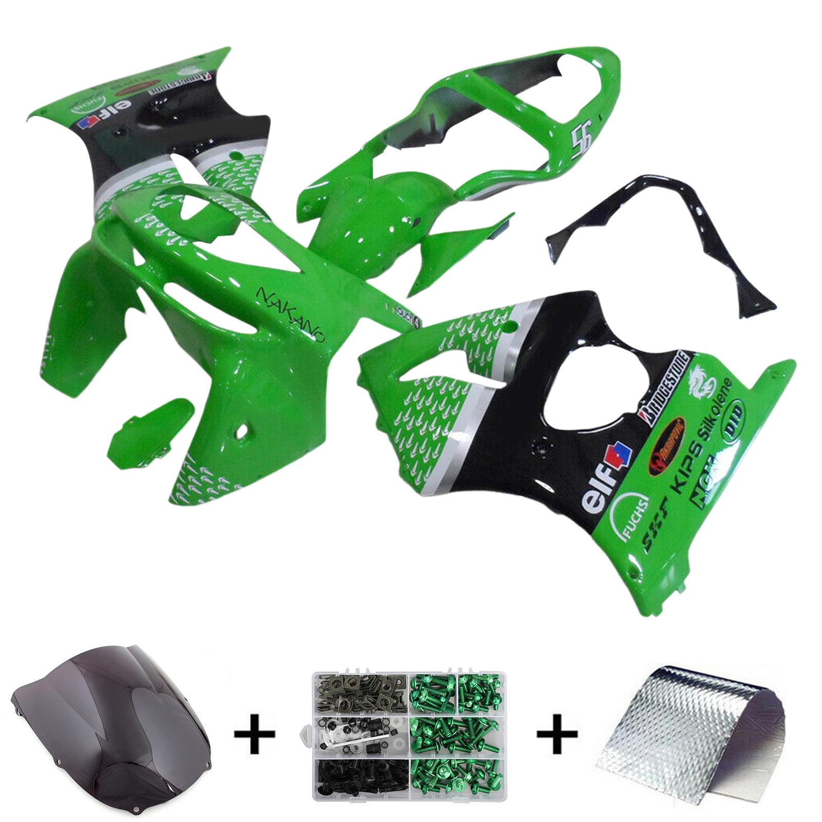 Amotopart 1998-1999 Kawasaki ZX6R Black Green Fairing Kit