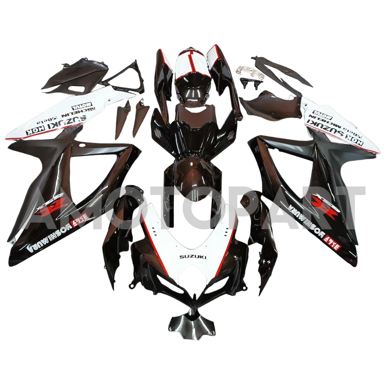 Amotopart 2008-2009 Suzuki GSXR 600/750 Black White Red Fairing Kit