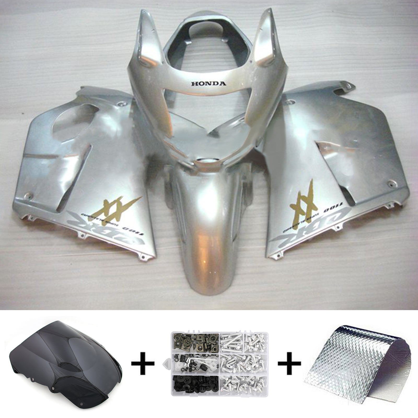 Amotopart 1996-2007 CBR1100XX SuperBlackBird Honda Kit de carenado plateado