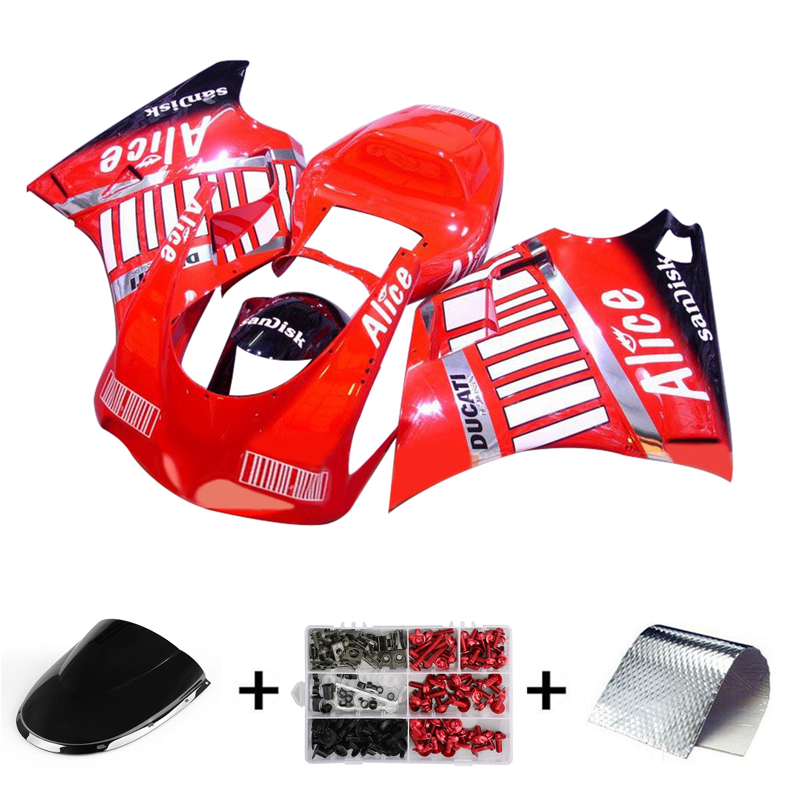 Amotopart Ducati 996 748 1996-2002 Red&White Style2 Fairing Kit