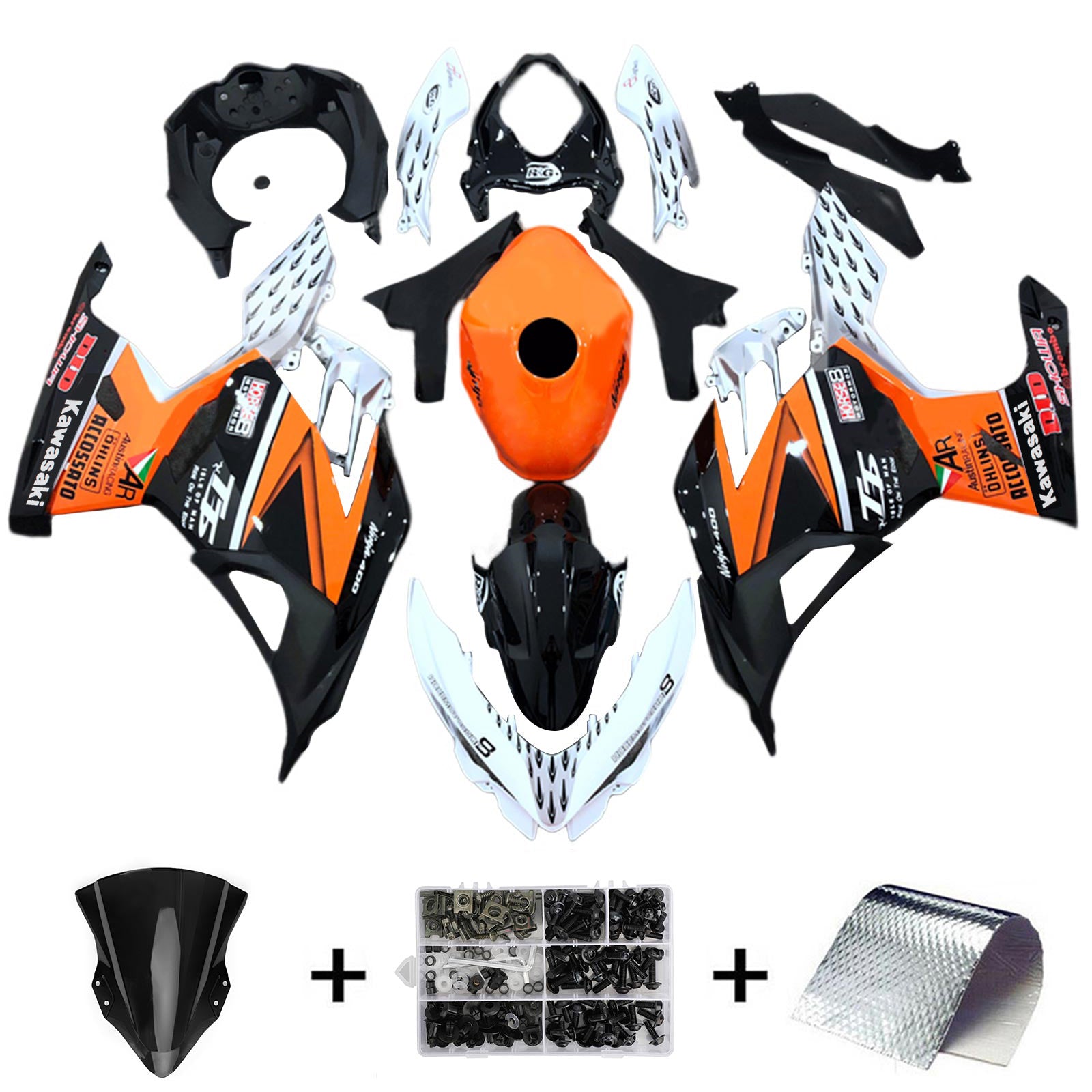 Amotopart 2018-2024 Kawasaki EX400 Ninja400 Orange&Black Fairing Kit