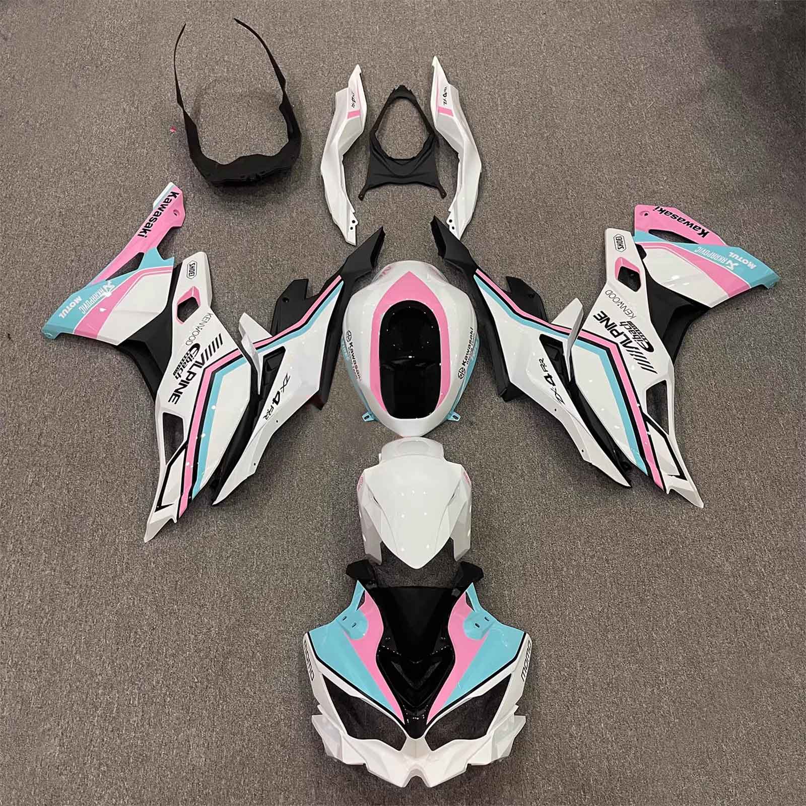 Amotopart 2019-2024 Ninja ZX-25R ZX-4R ZX-4RR Kawasaki Kit de carenado rosa y azul