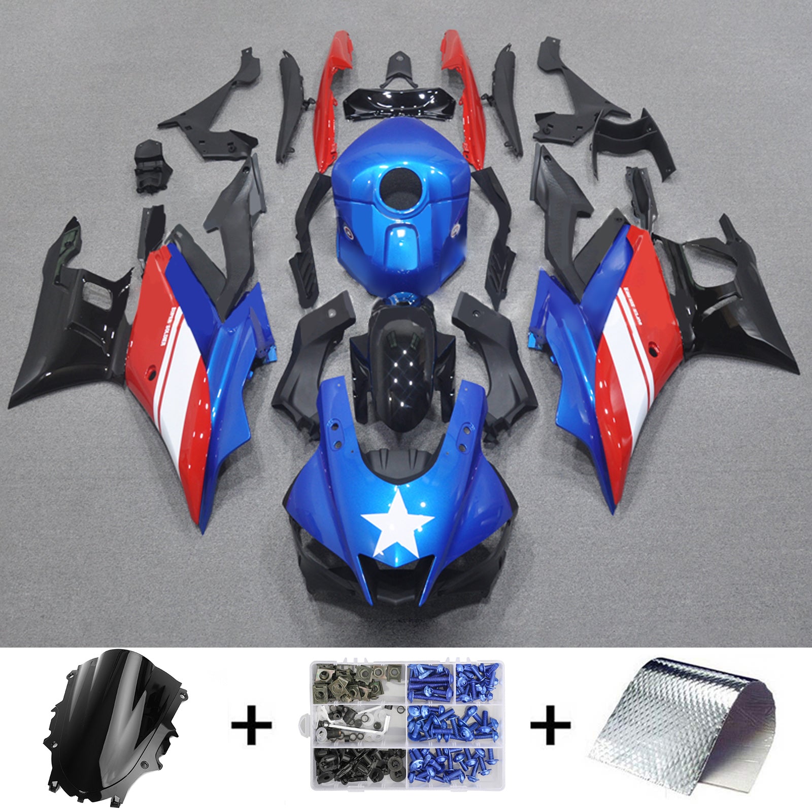 Amotopart 2022-2024 Yamaha YZF-R3 & R25 Kit de carénage noir bleu rouge