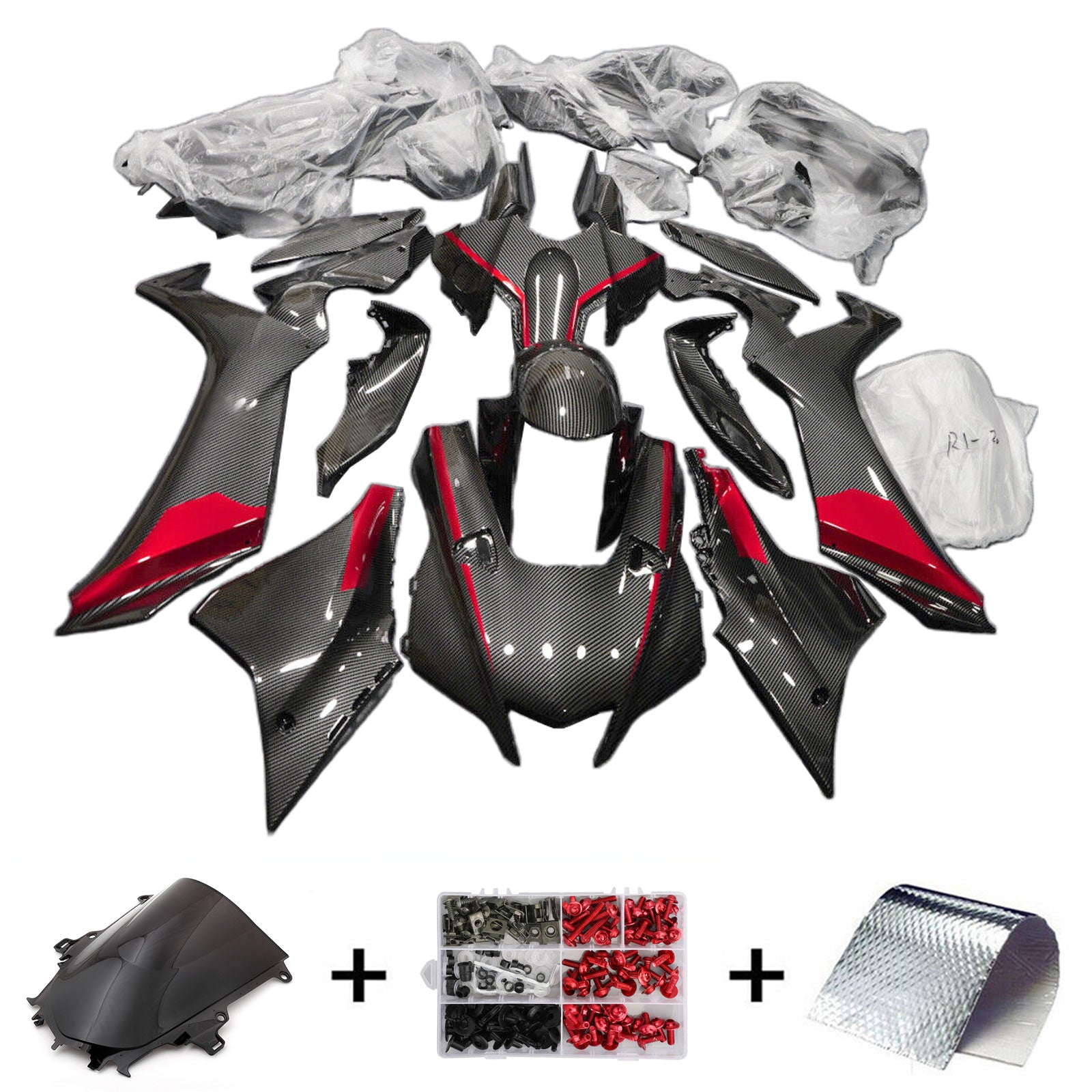 Amotopart 2020-2024 Yamaha YZF R1 Kit de carénage en fibre de carbone noir rouge