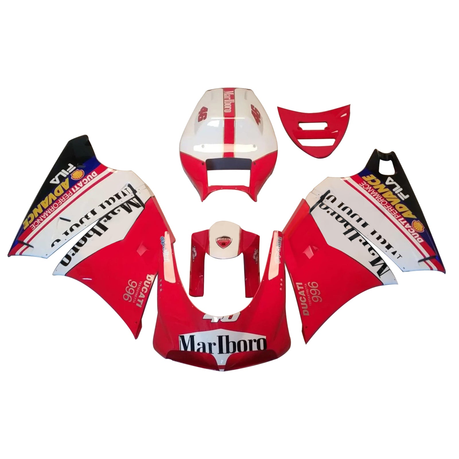 Amotopart Ducati 996 748 1996-2002 Kit de carenado Style4 rojo y blanco