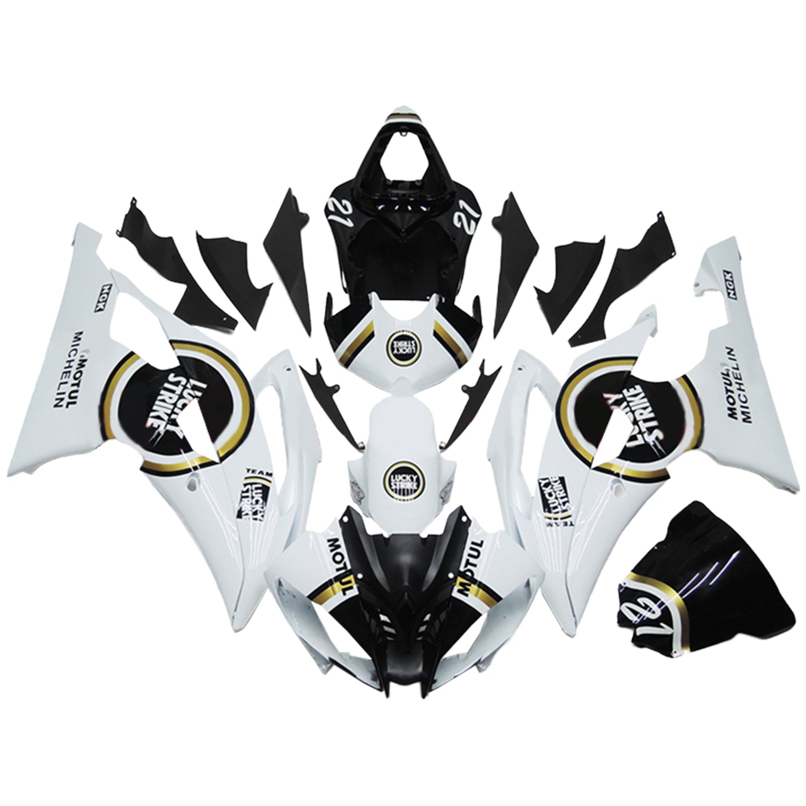 Amotopart 2008-2016 Yamaha YZF 600 R6 Blanco y Negro Style2 Kit de carenado