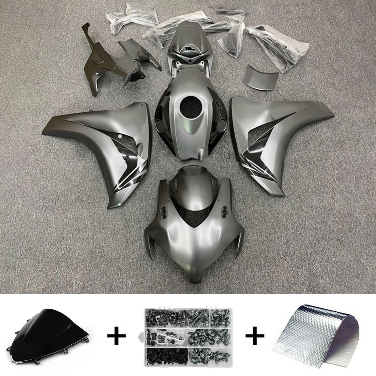 Amotopart 2008-2011 Honda CBR1000RR Kit de carenado plateado y gris