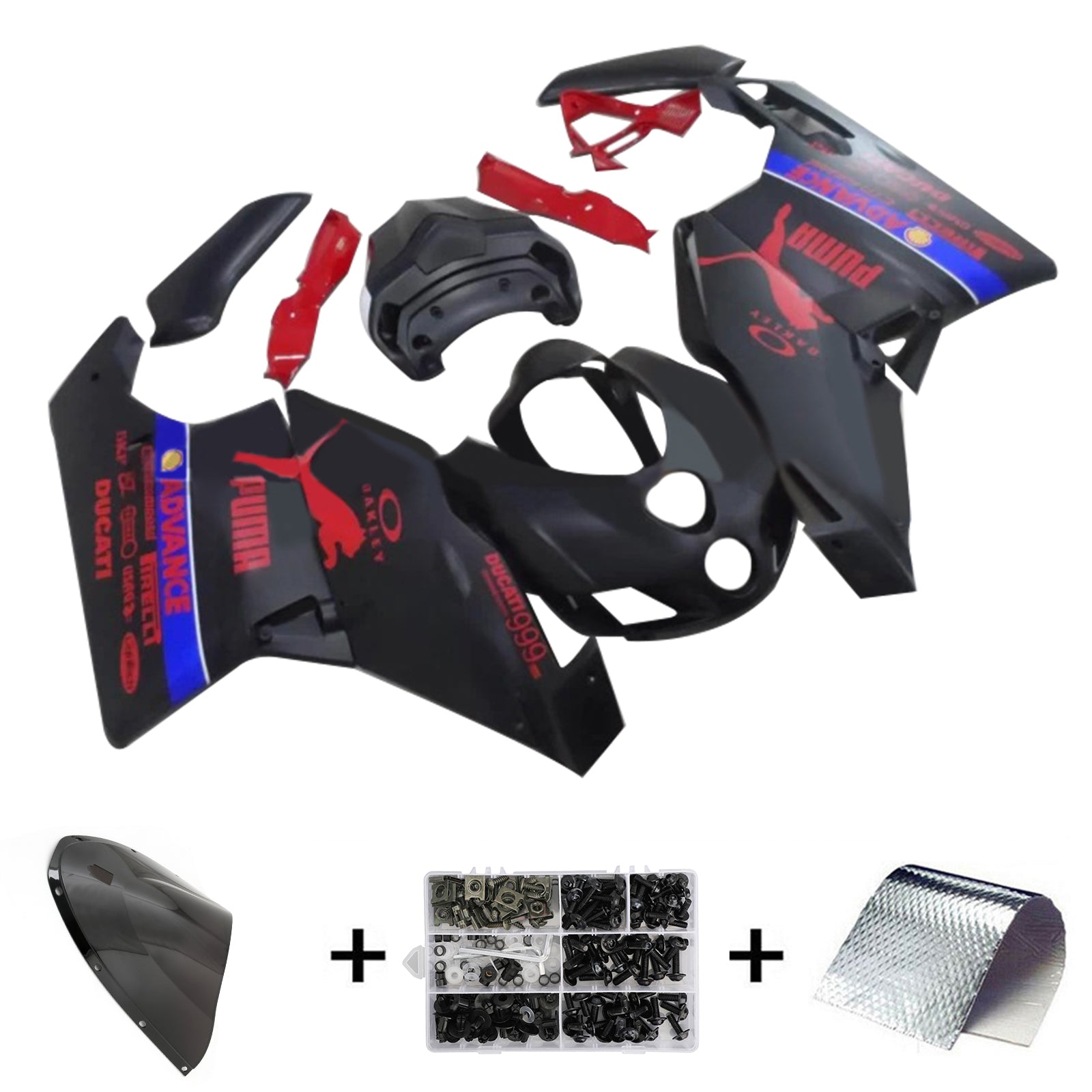 Amotopart Ducati 999 749 2005 2006 Kit Carénage Noir Rouge Mat