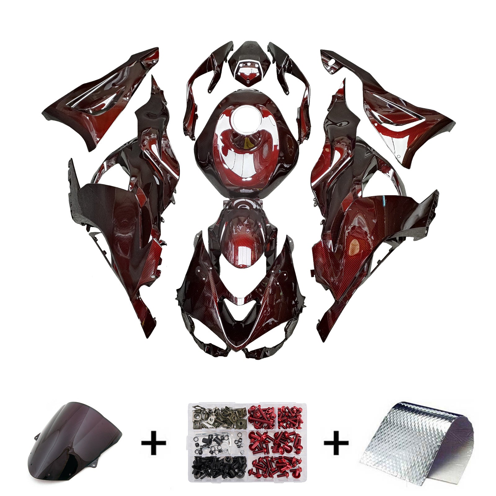 Amotopart 2024-2025 Kawasaki ZX-6R Carbon Fiber Pattern Red Fairing Kit