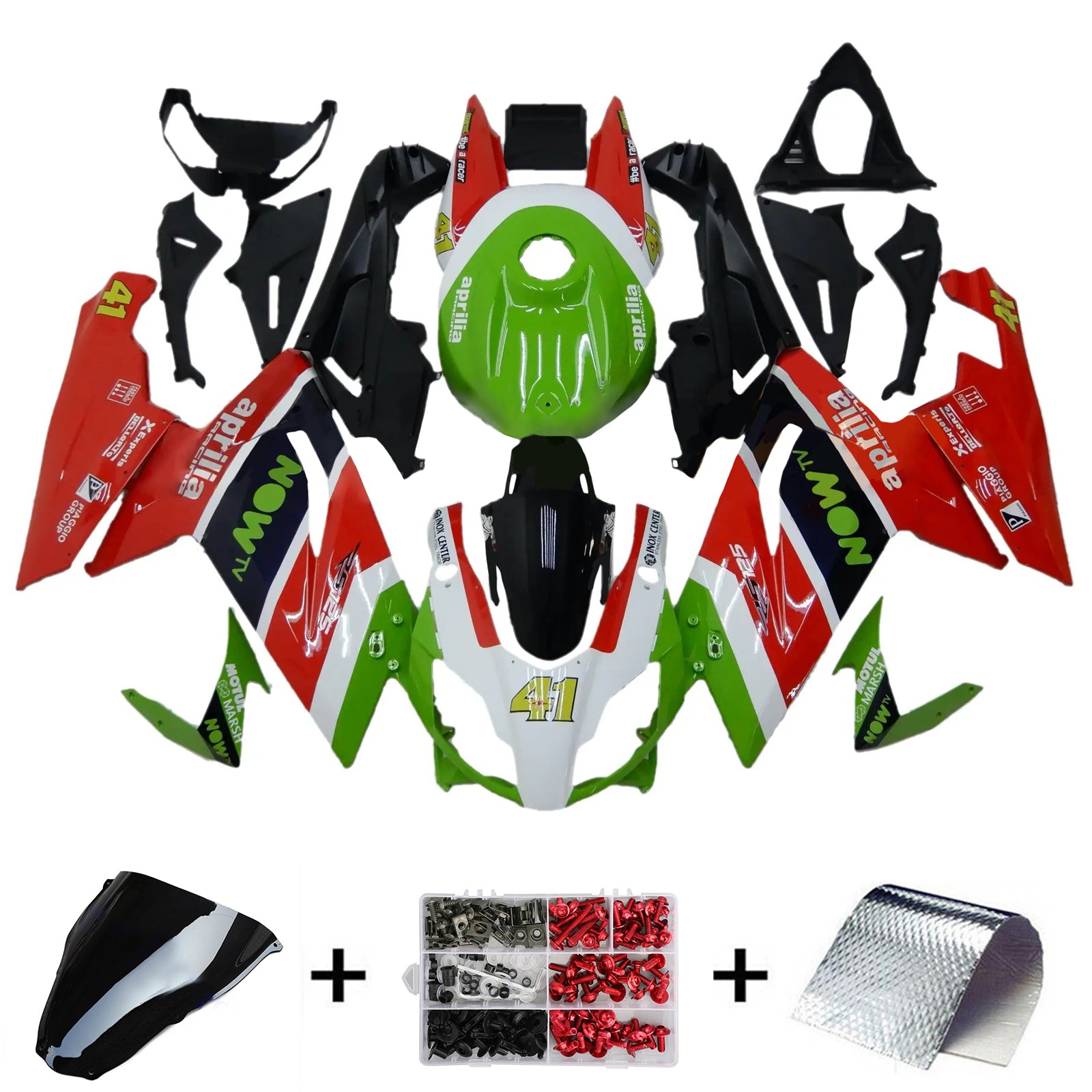 Amotopart 2006-2011 RS125 Aprilia Rouge et Vert Style2 Kit de carénage