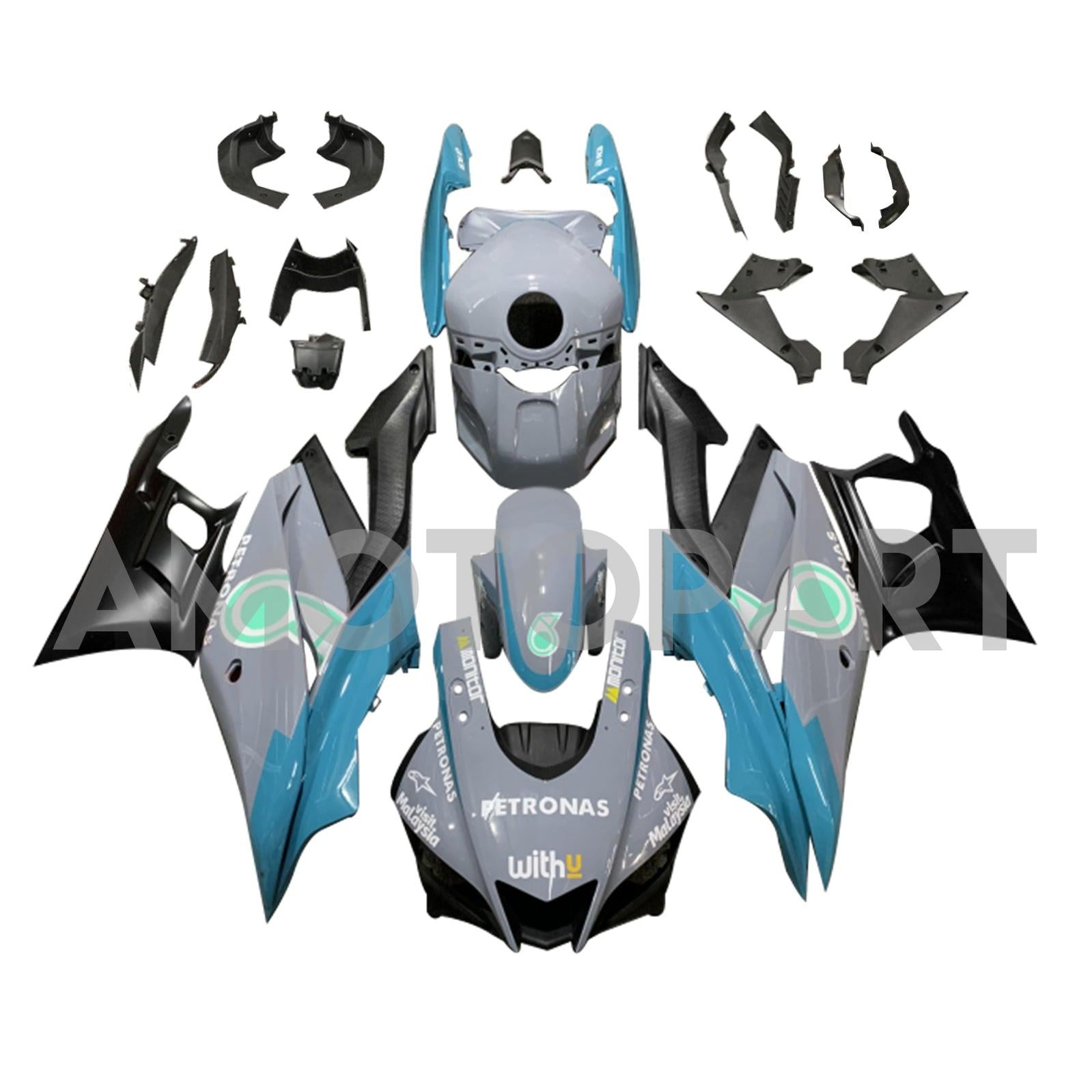 Amotopart 2022-2024 Yamaha YZF-R3 R25 Grey with Blue Style2 Fairing Kit