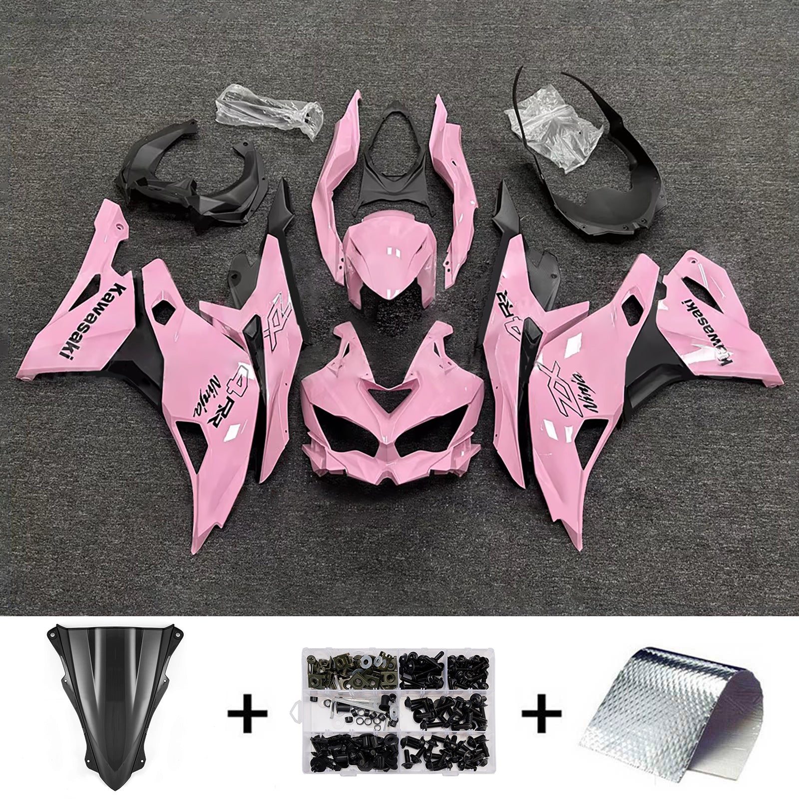 Amotopart 2019-2022 Kawasaki Ninja ZX-25R 2023-2025 Kawasaki Ninja ZX-4R/ZX-4RR Pink Black Fairing Kit