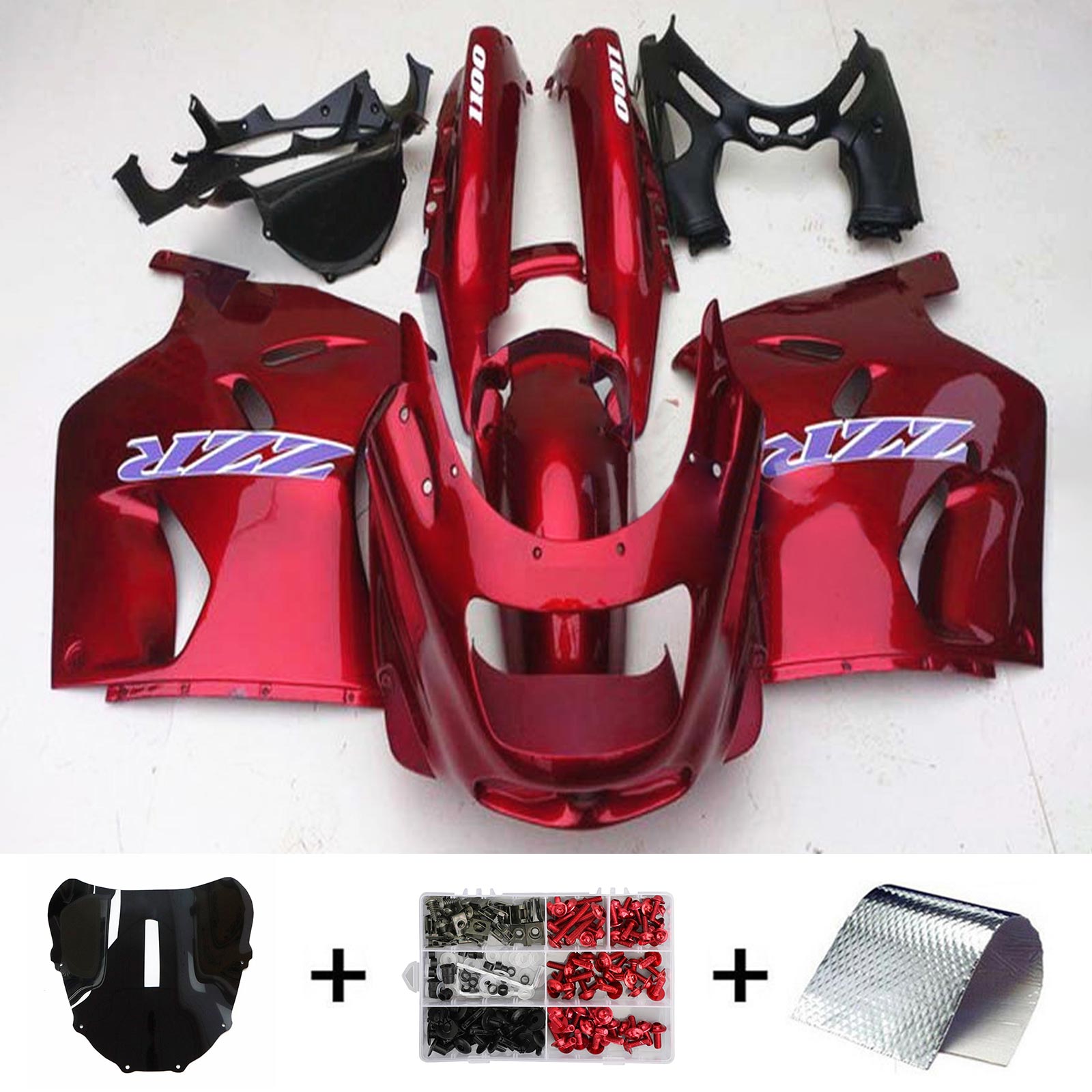 Amotopart 1993–2003 ZZR1100 Kawasaki glänzend rotes Verkleidungsset