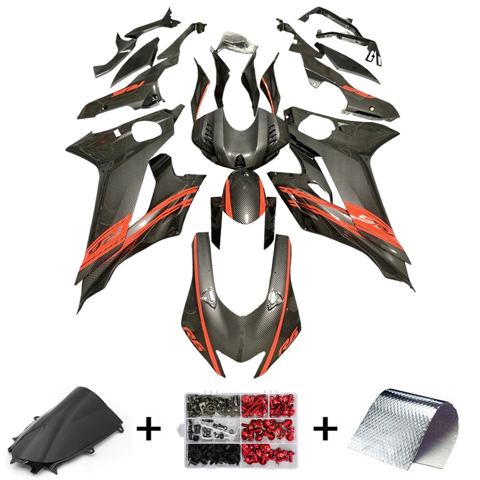 Amotopart 2017-2023 Yamaha YZF R6 Carbon Fiber Black Orange Fairing Kit