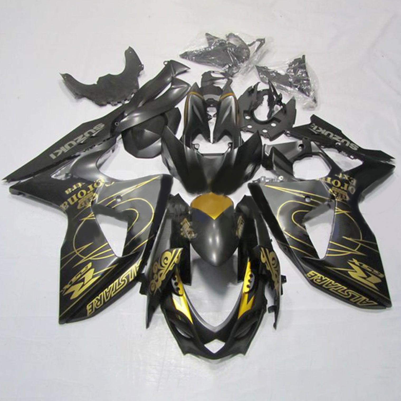 Amotopart 2009-2016 K9 GSXR1000 Suzuki Black with Gold Stripe Fairing Kit