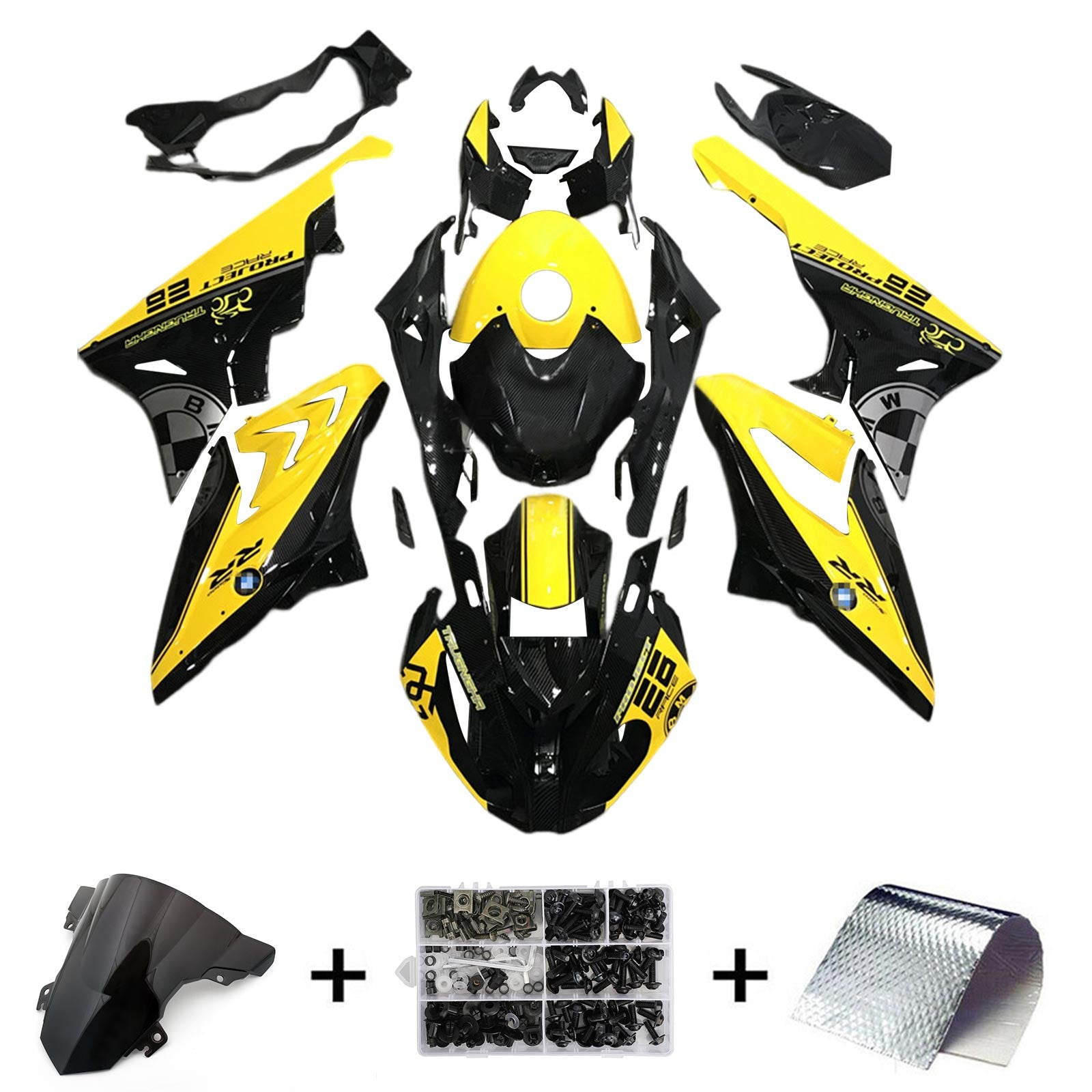 Amotopart BMW S1000RR 2015-2016 Kit de carénage jaune et noir