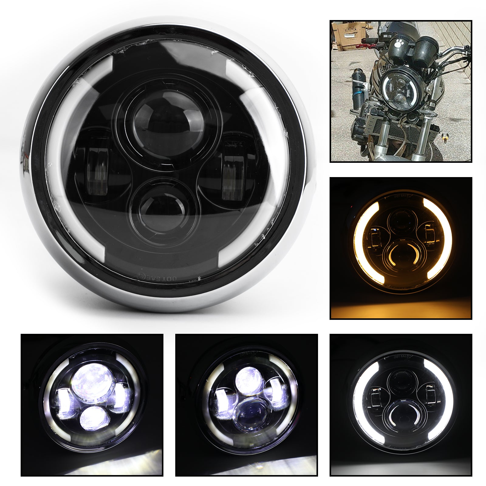 Motorcycle Dyna Cafe Racer Bobber 7 Inch LED Headlight Hi/Lo Fog Driving DRL