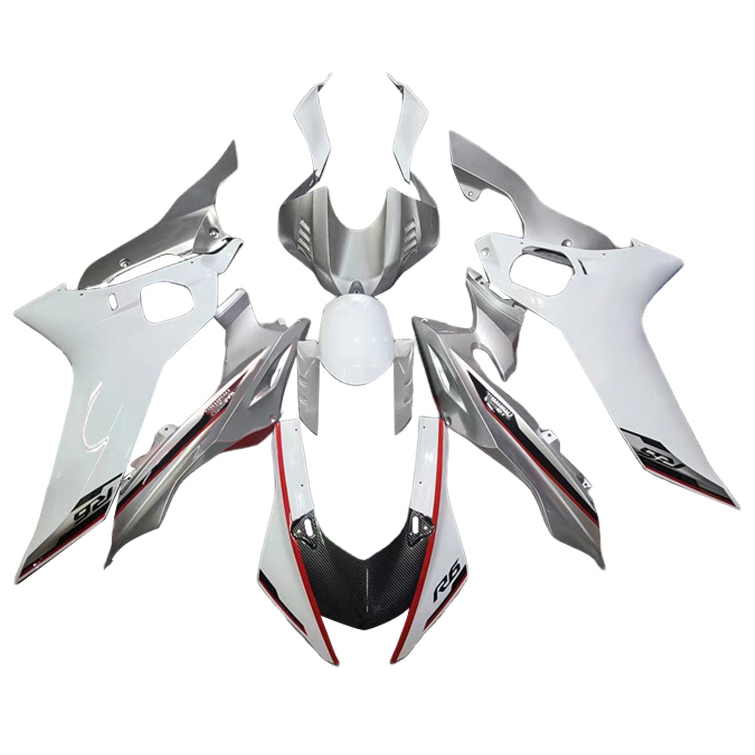 Amotopart 2017-2023 Yamaha YZF R6 Black White Grey Fairing Kit