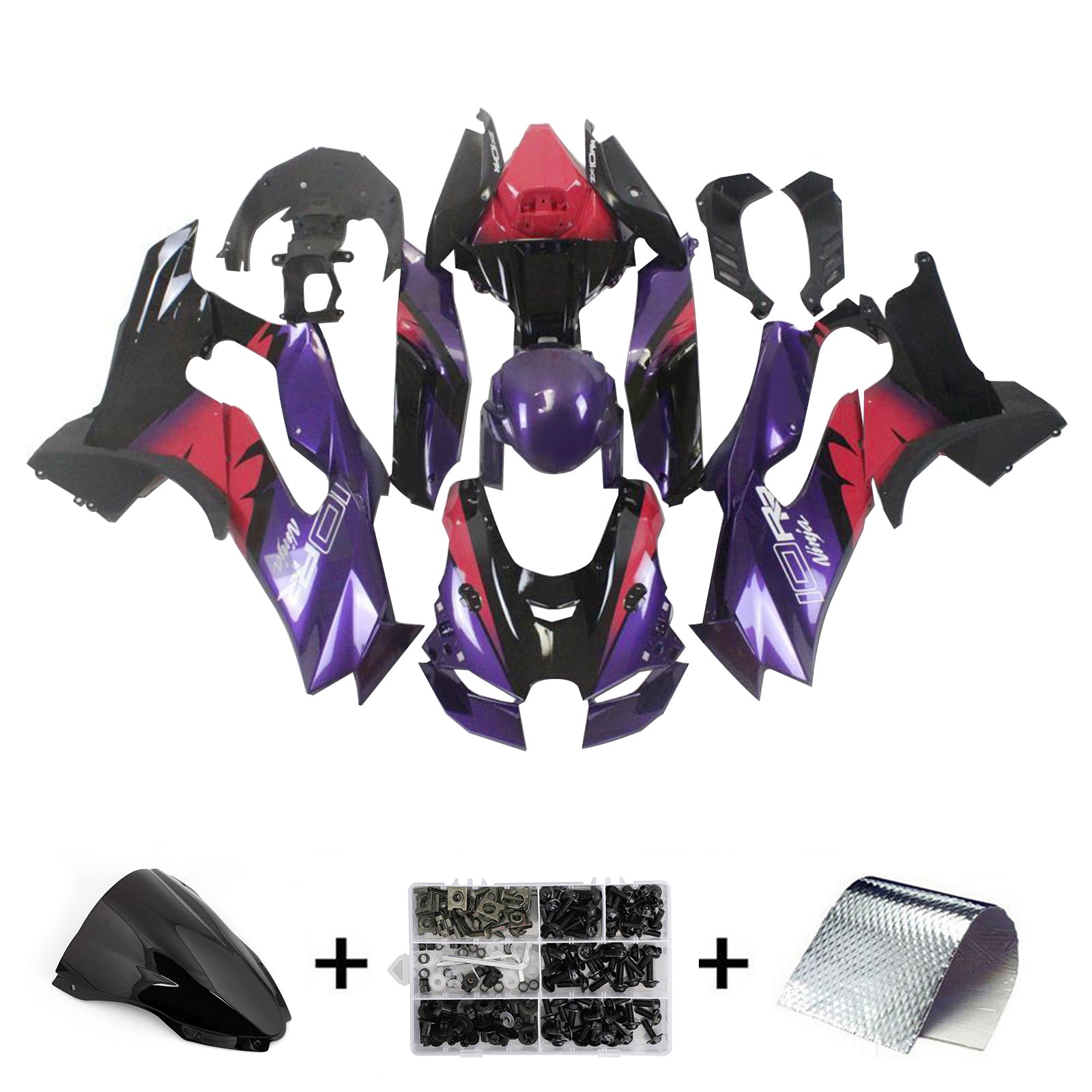 Amotopart 2021-2024 Kawasaki ZX10R ZX10RR Kit de carénage noir violet rose