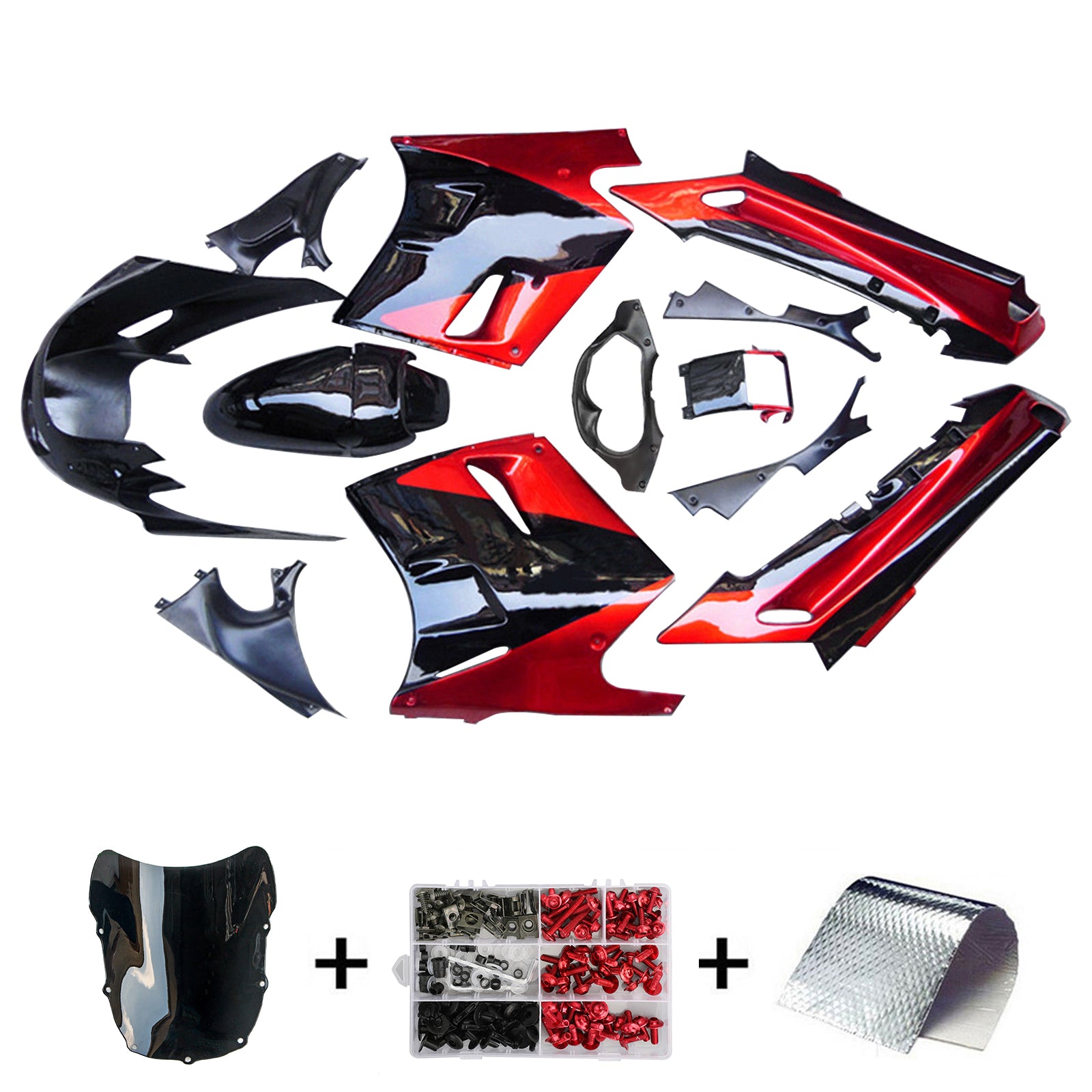 Amotopart 1990-1992 Kit carena Kawasaki ZZR1100 nero rosso