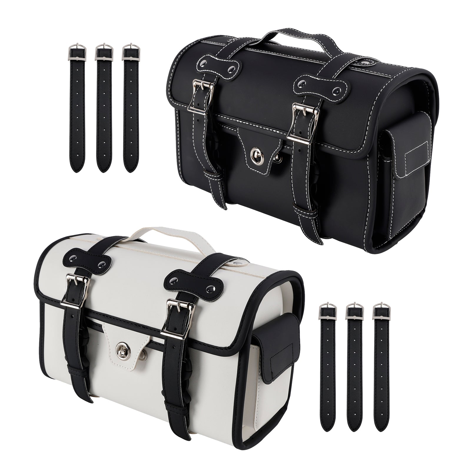 Motorbike Black Tail Bag Pu Side Saddlebag Pannier Luggage Pouch Storage