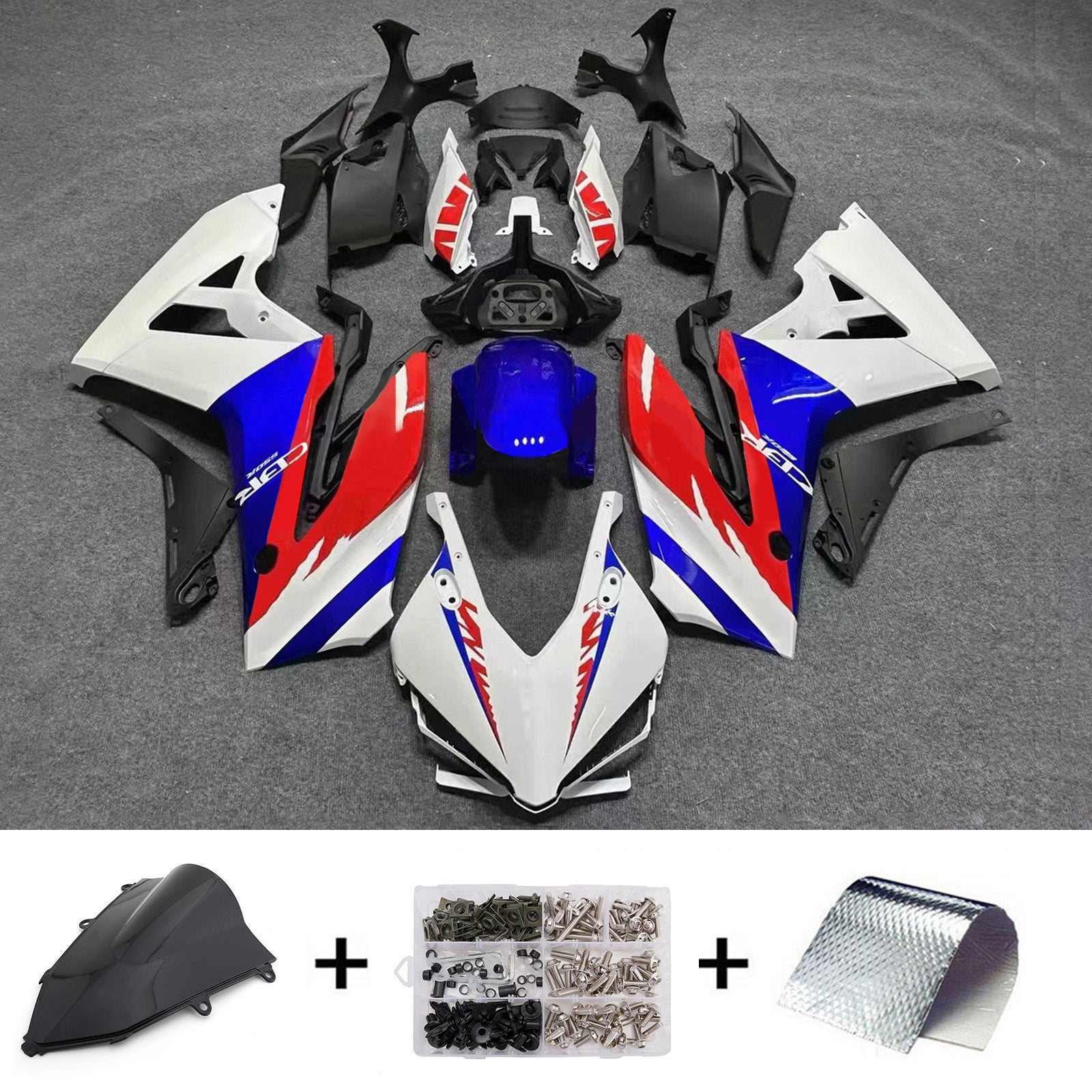 Amotopart 2024-2026 Honda CBR650R White Red Blue Fairing Kit