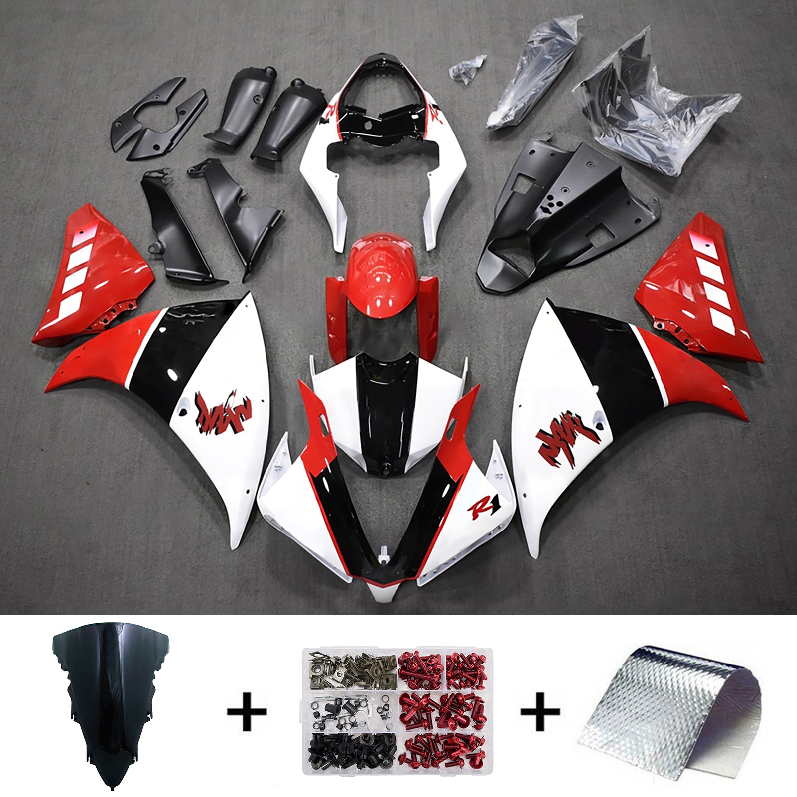Amotopart 2009-2011 Yamaha YZF-R1 White/Red Fairing Kit