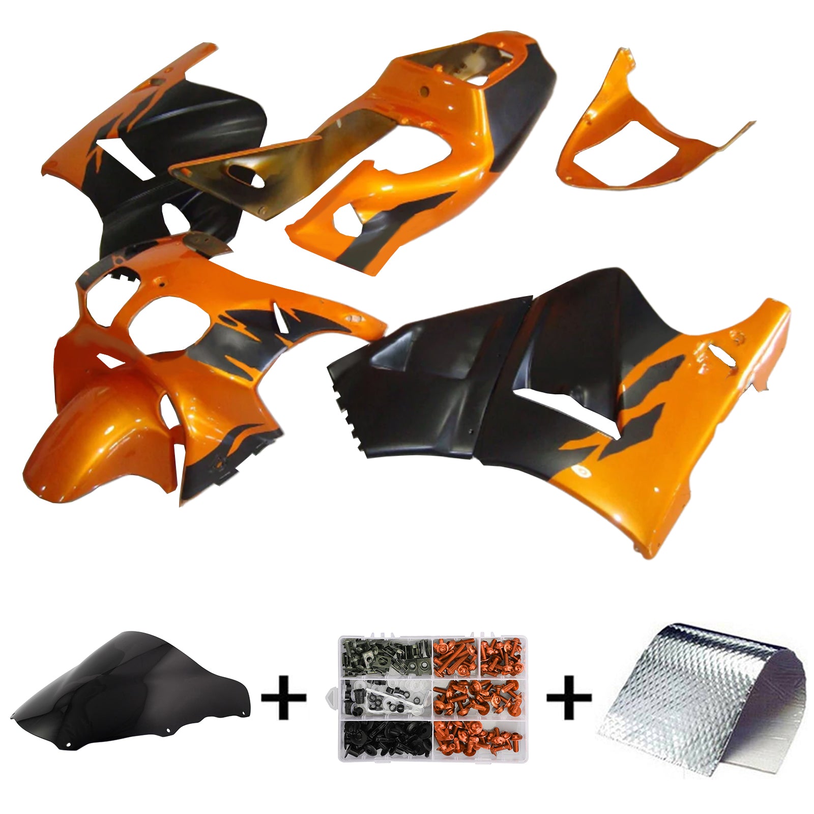 Amotopart Verkleidungssatz für Honda RVF400 NC35, 1993–1998, Orange/Schwarz