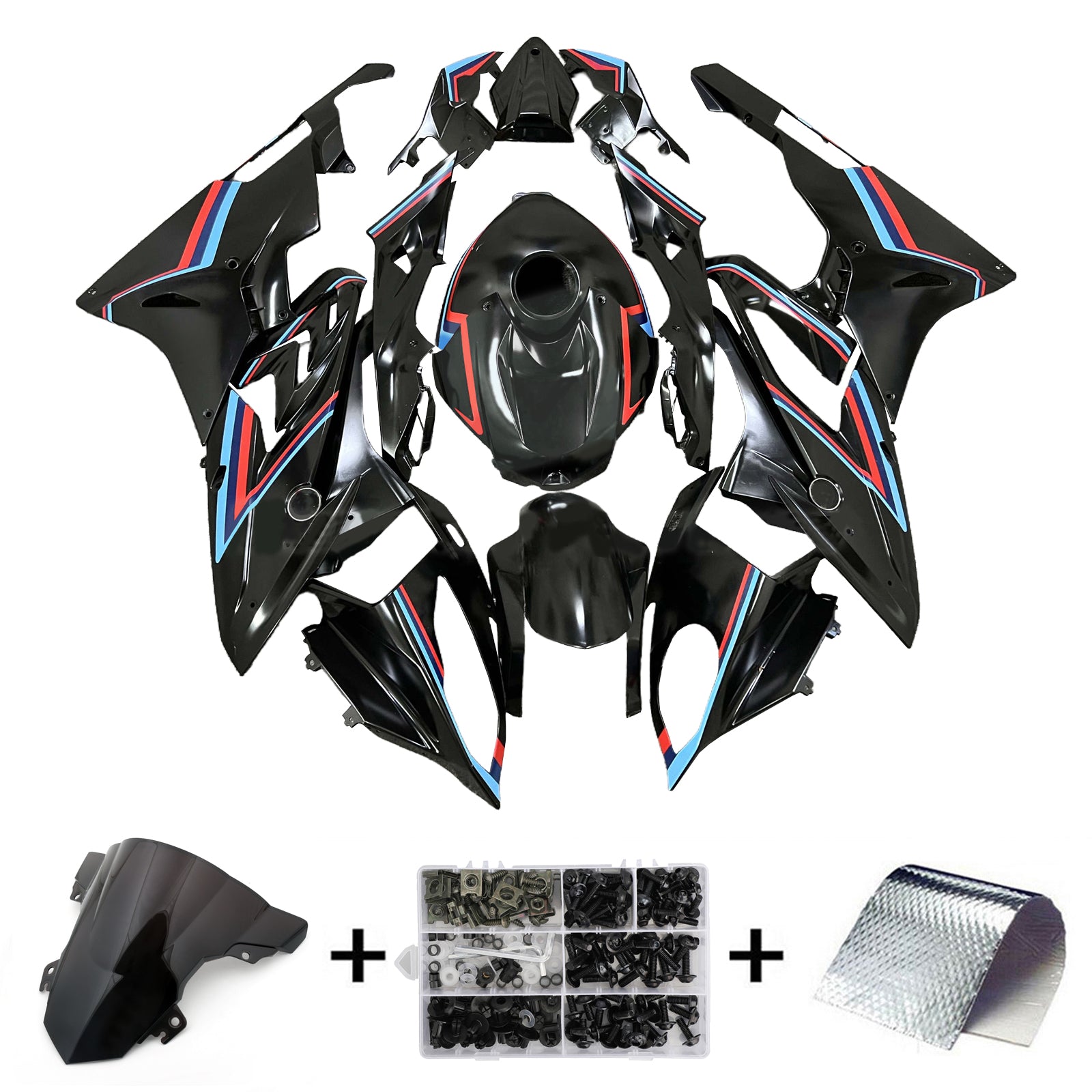 Amotopart 2015-2016 BMW S1000RR Black & Red Blue Lines Fairing Kit