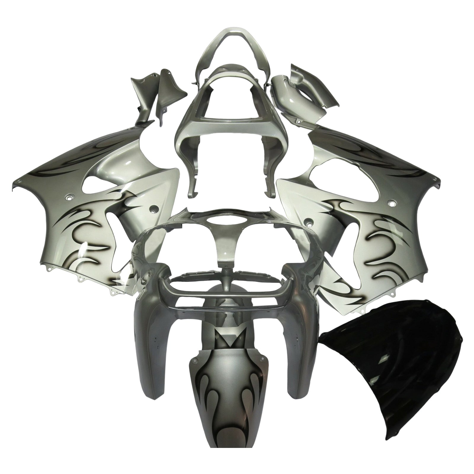 Amotopart Kawasaki 00-02 ZX6R 636 & 05-08 ZZR600 Silver & Black Fairing Kit