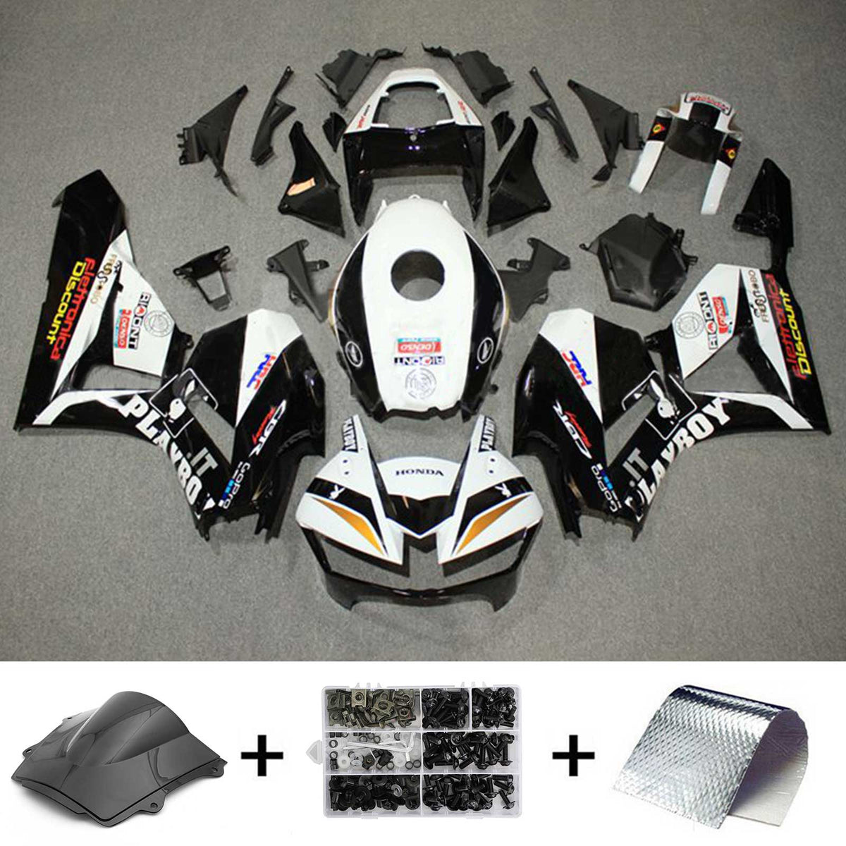 Amotopart 2013-2023 F5 CBR600RR Honda Kit carena Style2 in bianco e nero