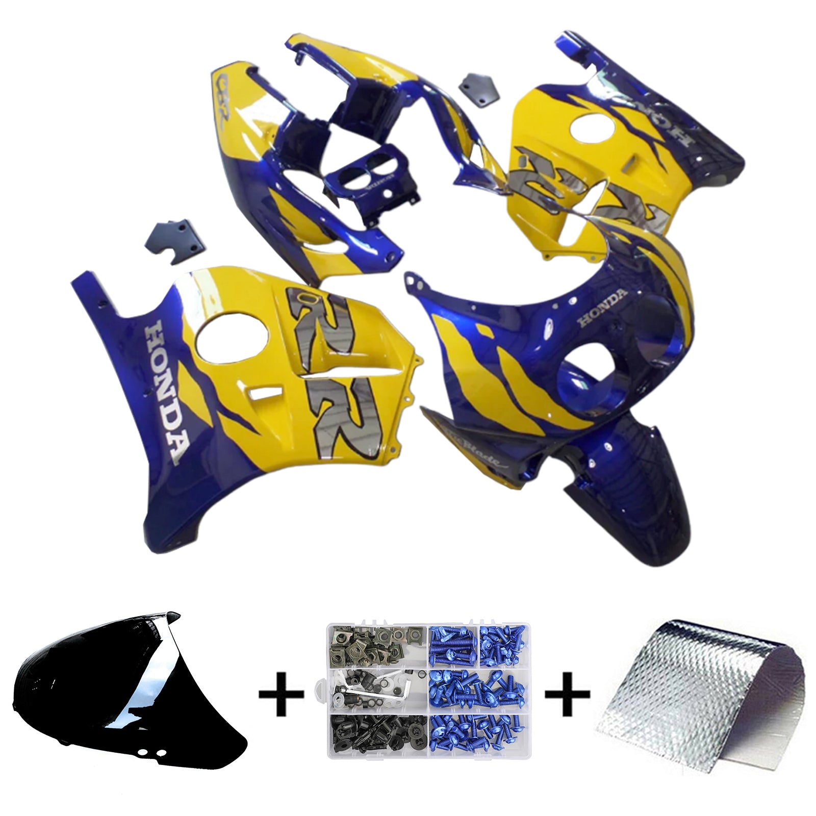 Amotopart 1990–1998 Honda CBR250RR MC22 Blau Gelb Verkleidungsset