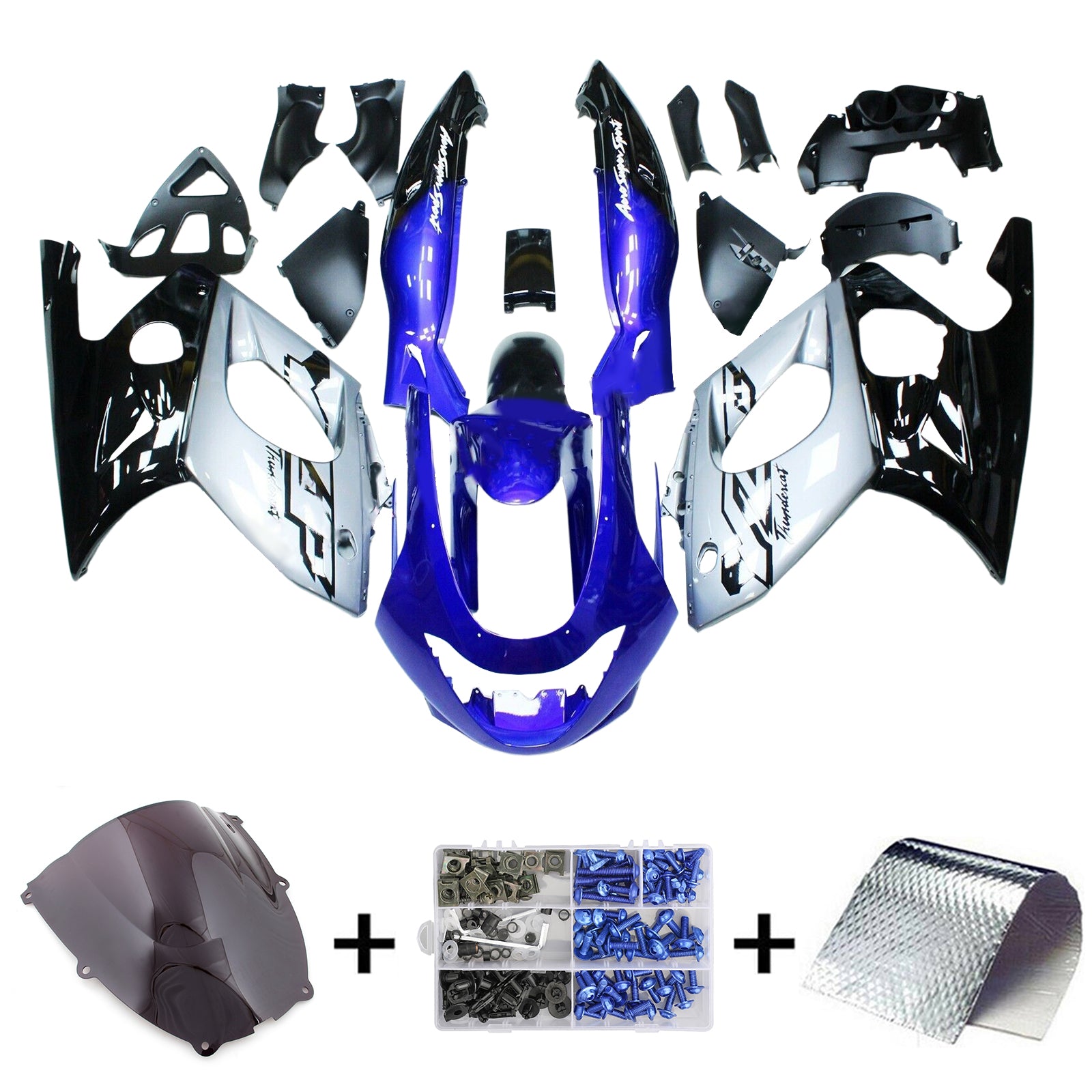 Amotopart 1996-2007 Yamaha YZF 600R Thundercat Azul Gris Negro Plata Kit de carenado