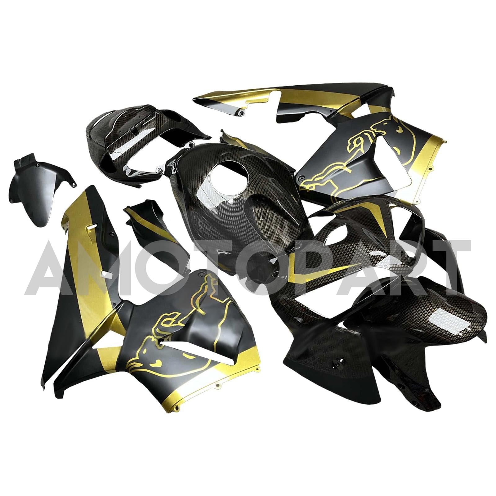 Amotopart 2005-2006 Honda CBR600RR Carbon Fiber Pattern Gold Fairing Kit