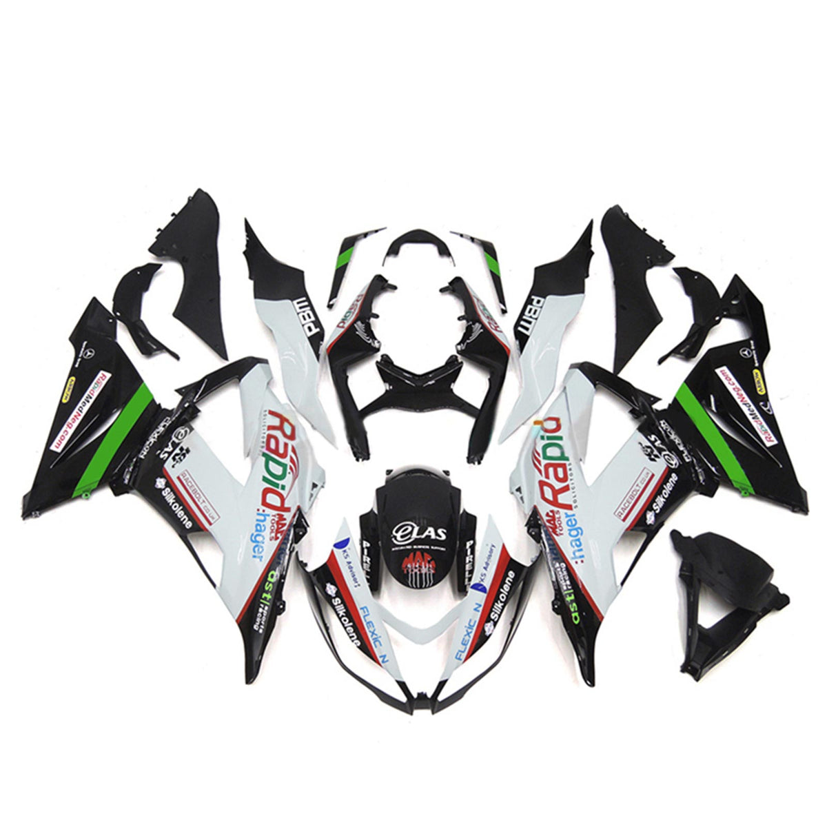 Amotopart Kawasaki ZX6R 636 2013-2018 Bianco&amp;Verde con kit carena logo