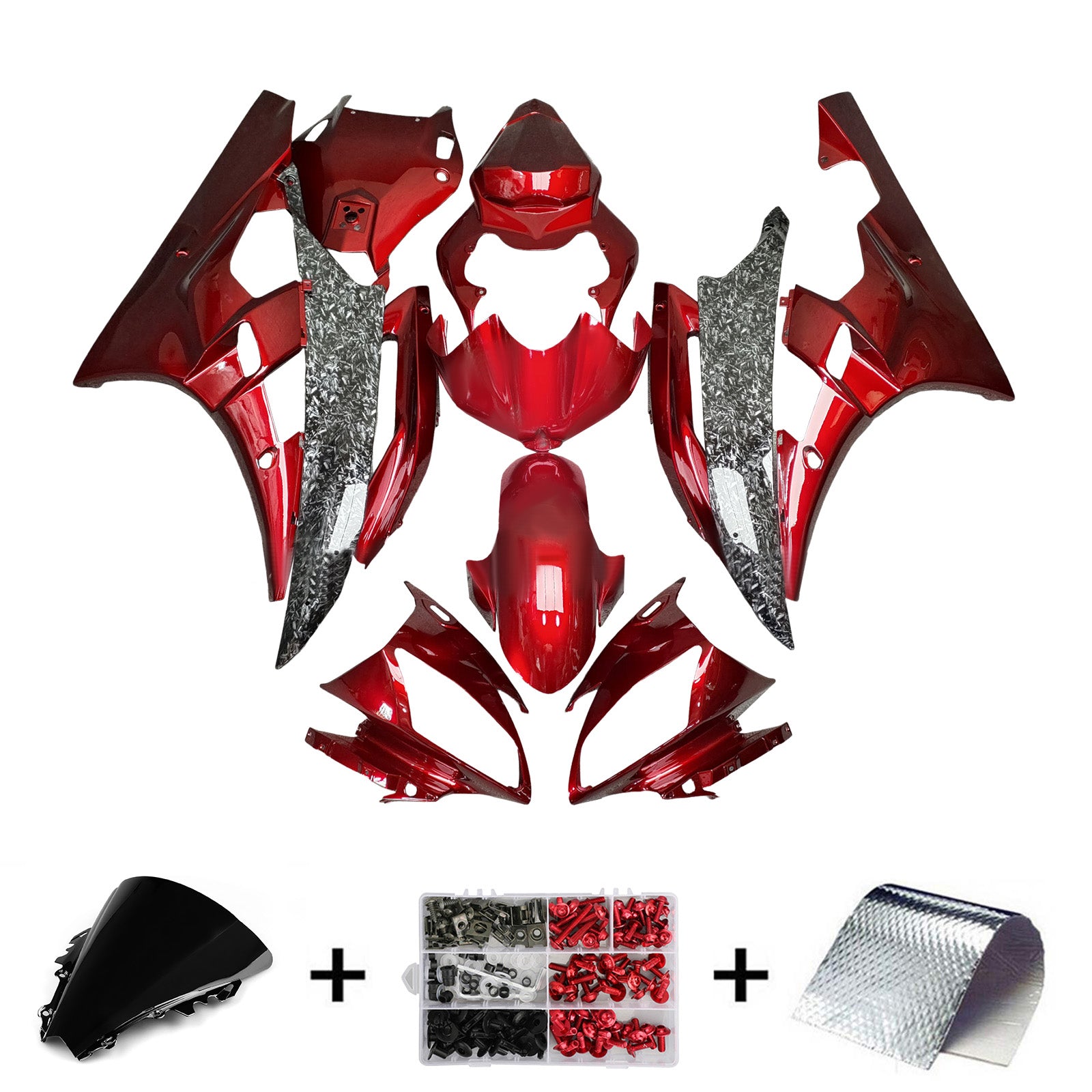 Amotopart 2006-2007 Yamaha YZF-R6 Red Grey Forged Carbon Fiber Pattern Fairing Kit