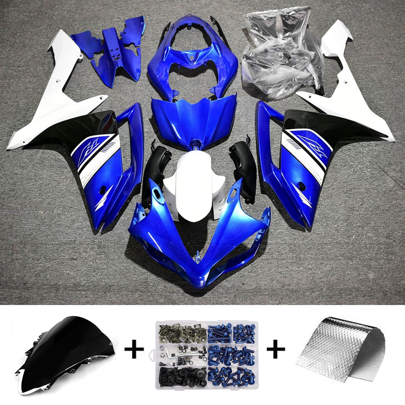 Amotopart 2007-2008 Yamaha YZF 1000 R1 Blue/White Fairing Kit