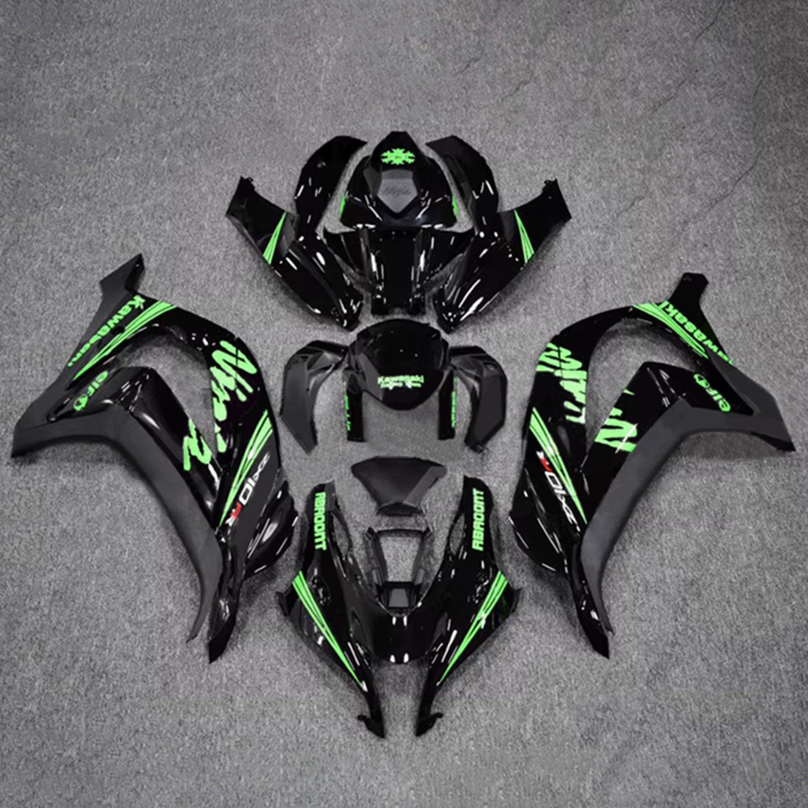 Amotopart 2016-2020 Kawasaki ZX10R Black Green Fairing Kit
