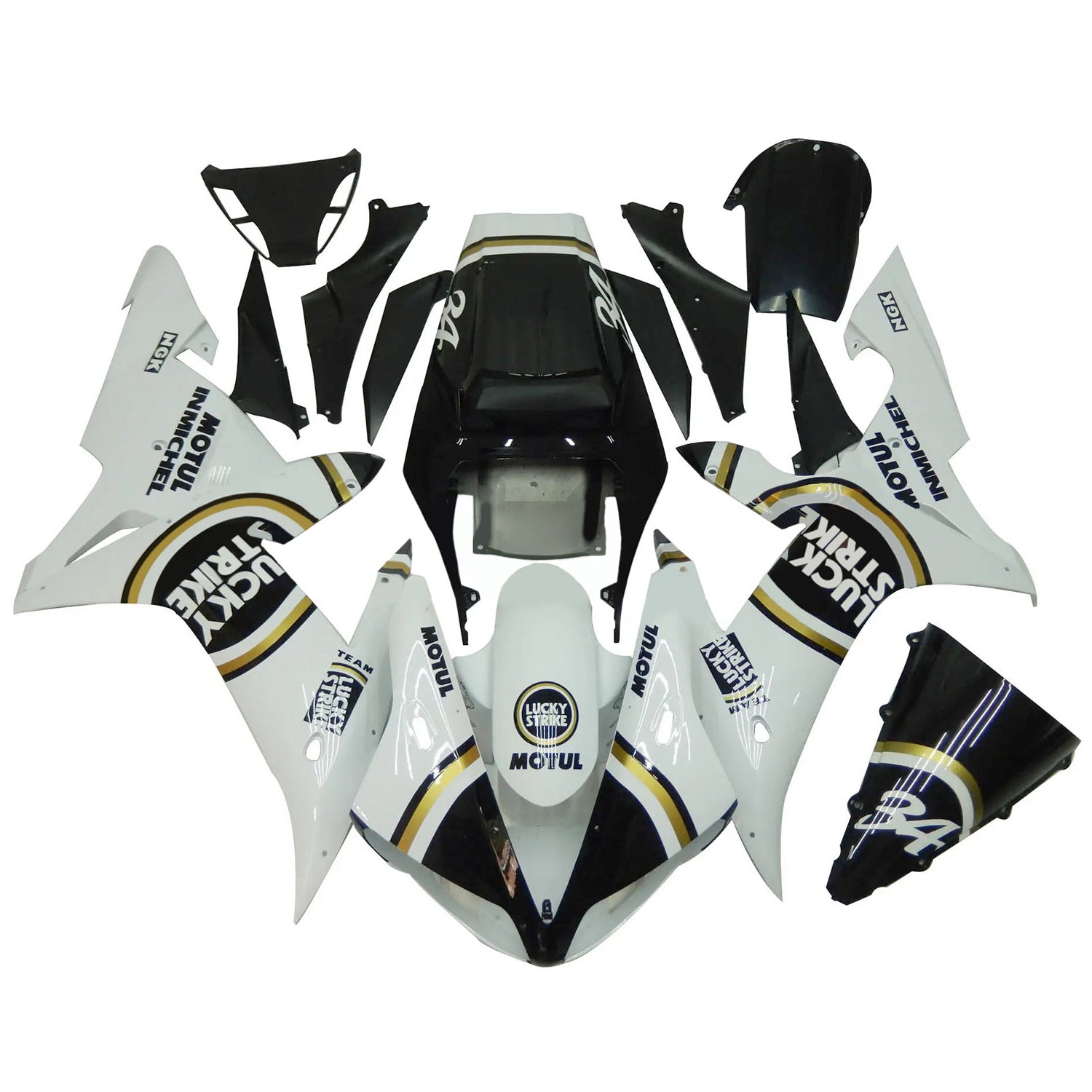 Amotopart 2002-2003 Yamaha YZF R1 Kit de carenado blanco brillante negro