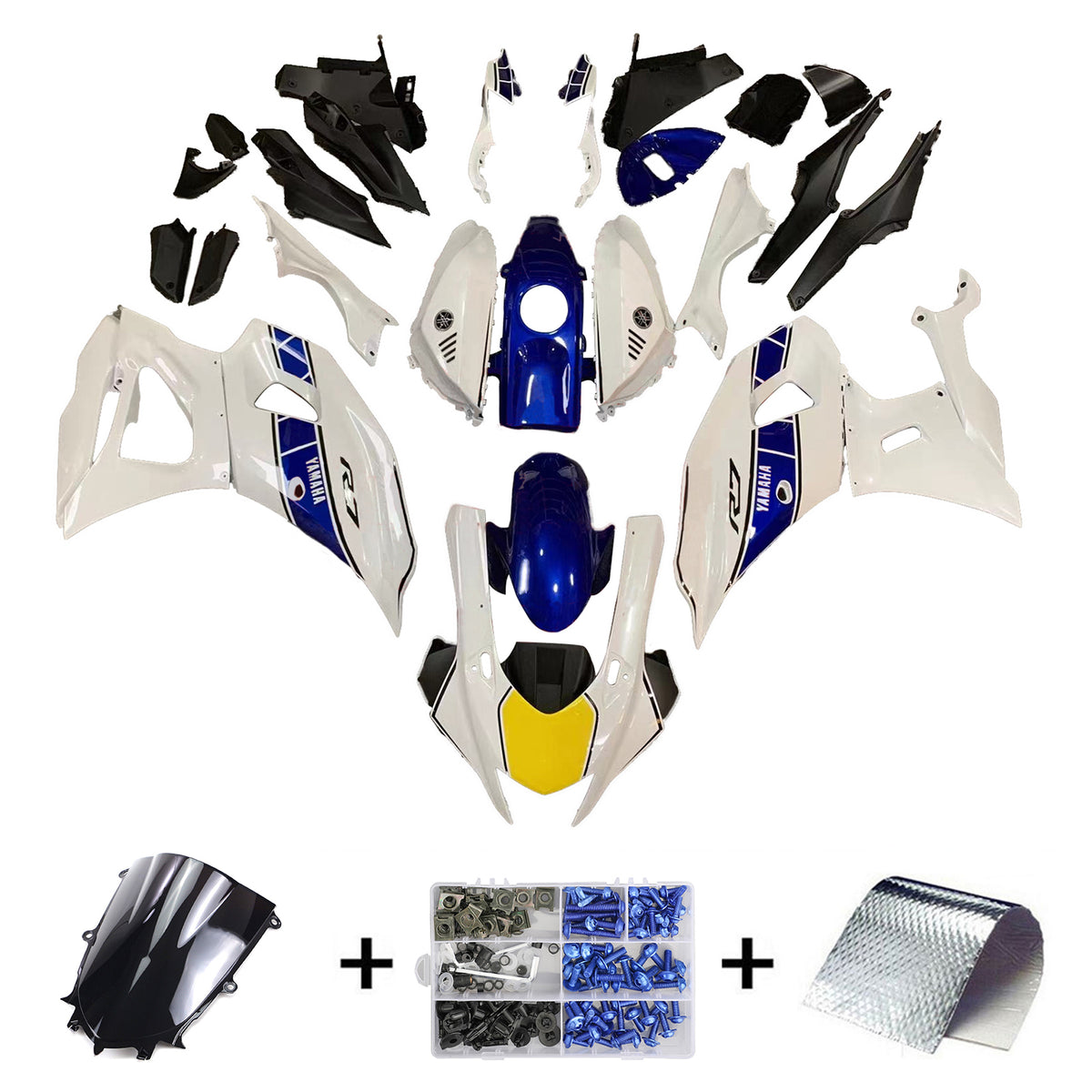 Kit carena Amotopart 2021-2024 Yamaha YZF-R7 blu e bianco Style1