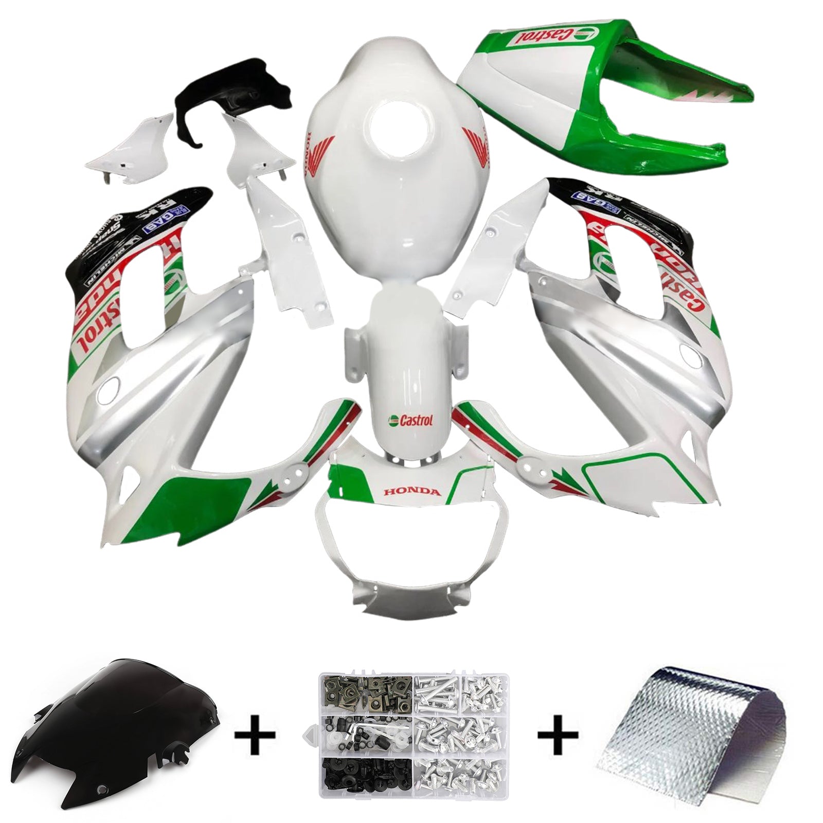 Amotopart 1997-2005 VTR1000F Honda Kit de carenado blanco y verde