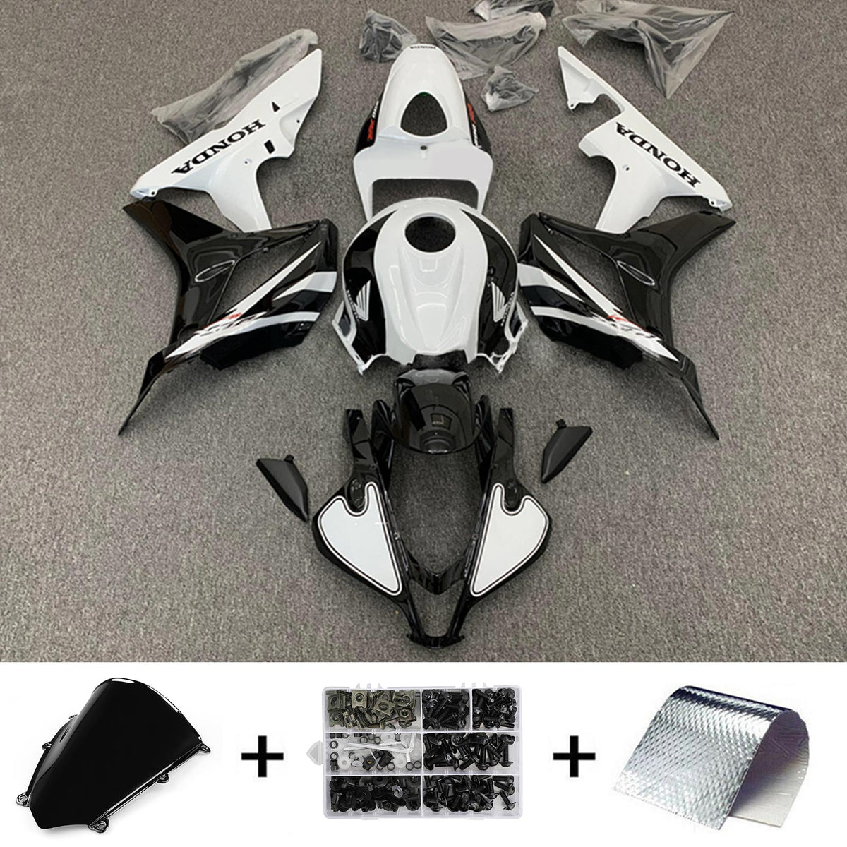 Amotopart 2007-2008 Honda CBR600RR White Black Fairing Kit
