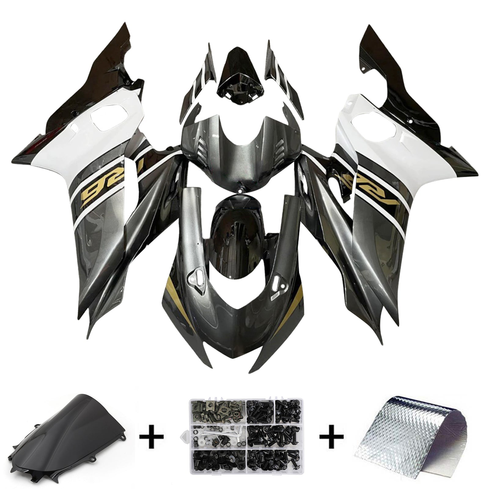 Amotopart 2017-2023 Yamaha YZF R6 Glossy White Black Gold Fairing Kit