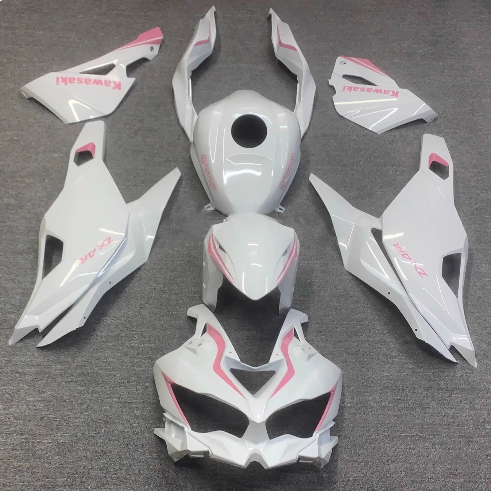 Amotopart 2019-2022 Kawasaki Ninja ZX-25R 2023-2025 Kawasaki Ninja ZX-4R/ZX-4RR White Pink Fairing Kit