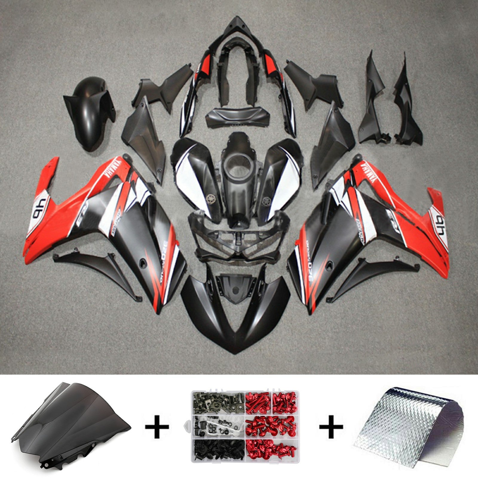 Amotopart YZF-R3 2014-2018 R25 2015-2017 Yamaha Kit de carénage rouge et noir mat