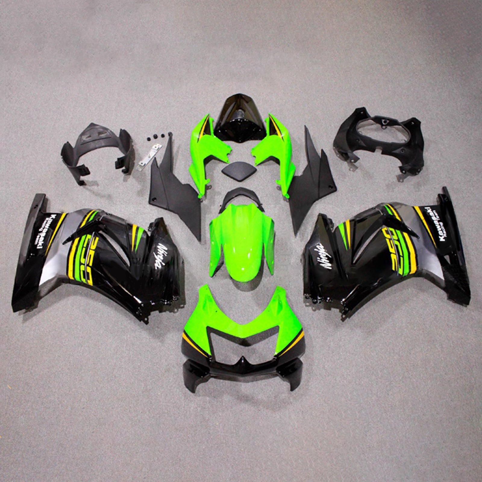 Amotopart 2008-2012 Kawasaki EX250/Ninja250R Green Black Yellow Fairing Kit